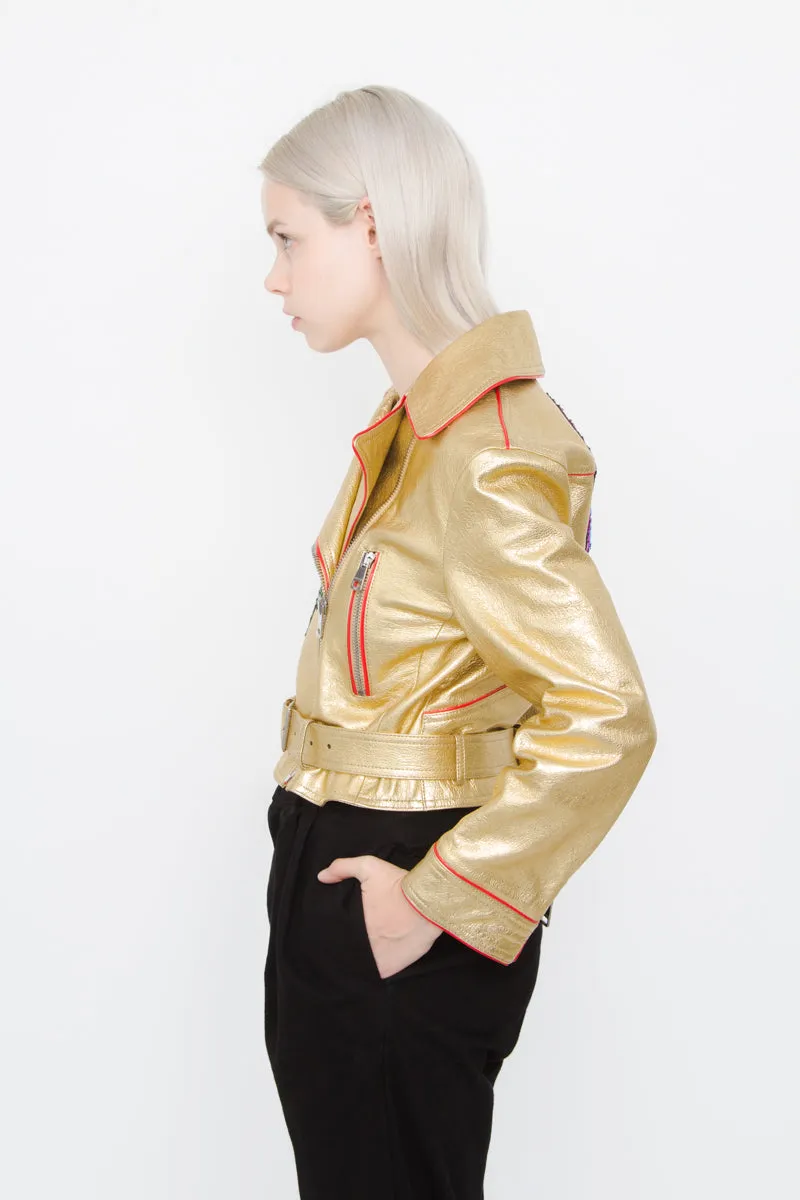 2017 NEW GOLD LEATHER JACKET