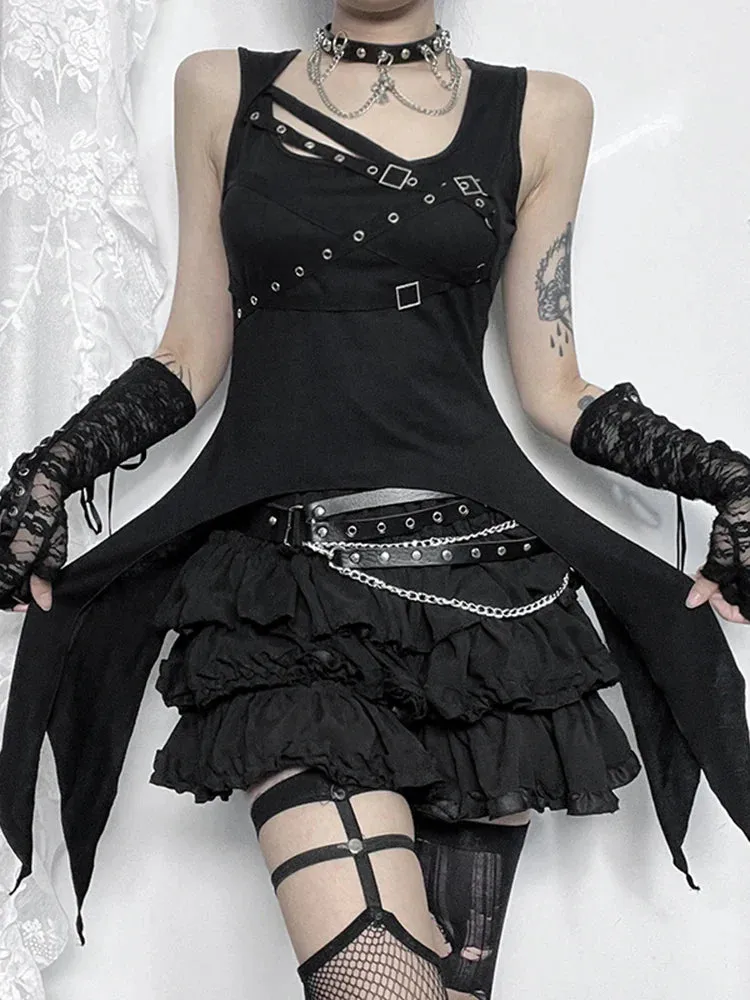 Alt Gothic Cyber Bandage Crop Eyelet Y2K Goth Top