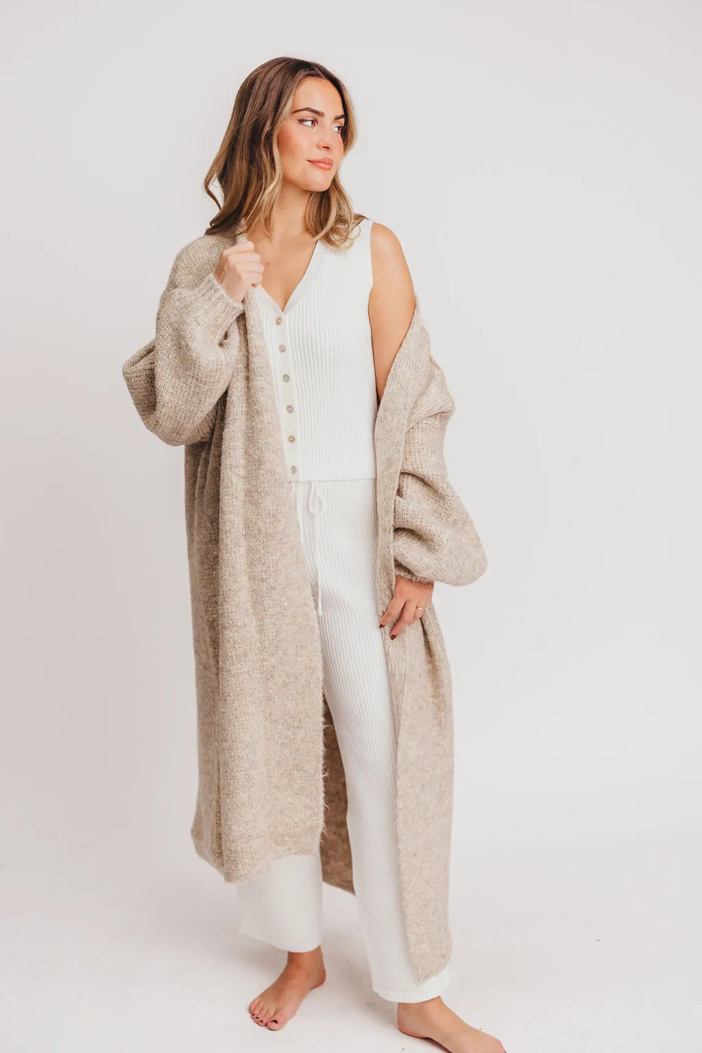 Amelia Oversized Rolled Edge Cardigan in Oatmeal