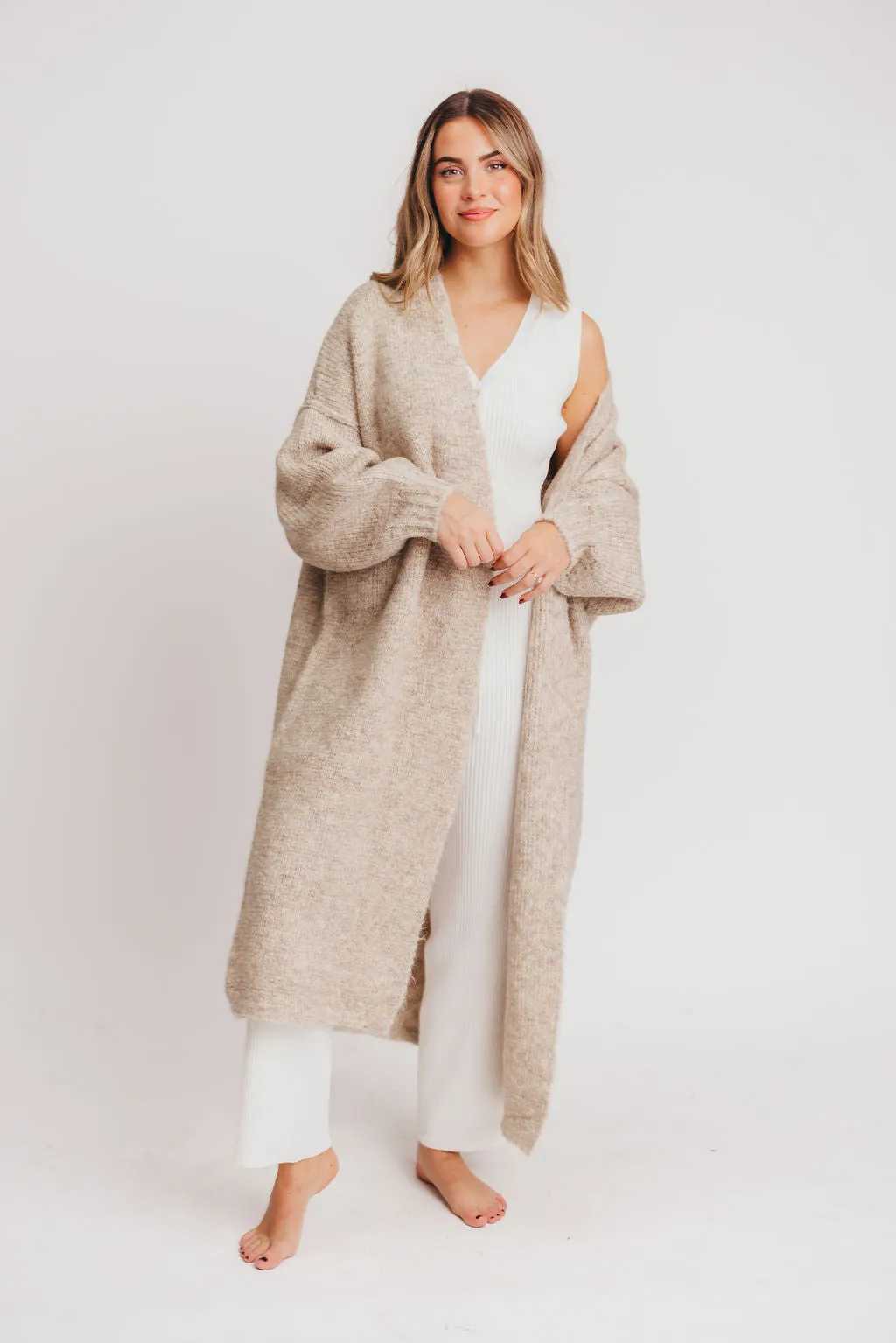 Amelia Oversized Rolled Edge Cardigan in Oatmeal