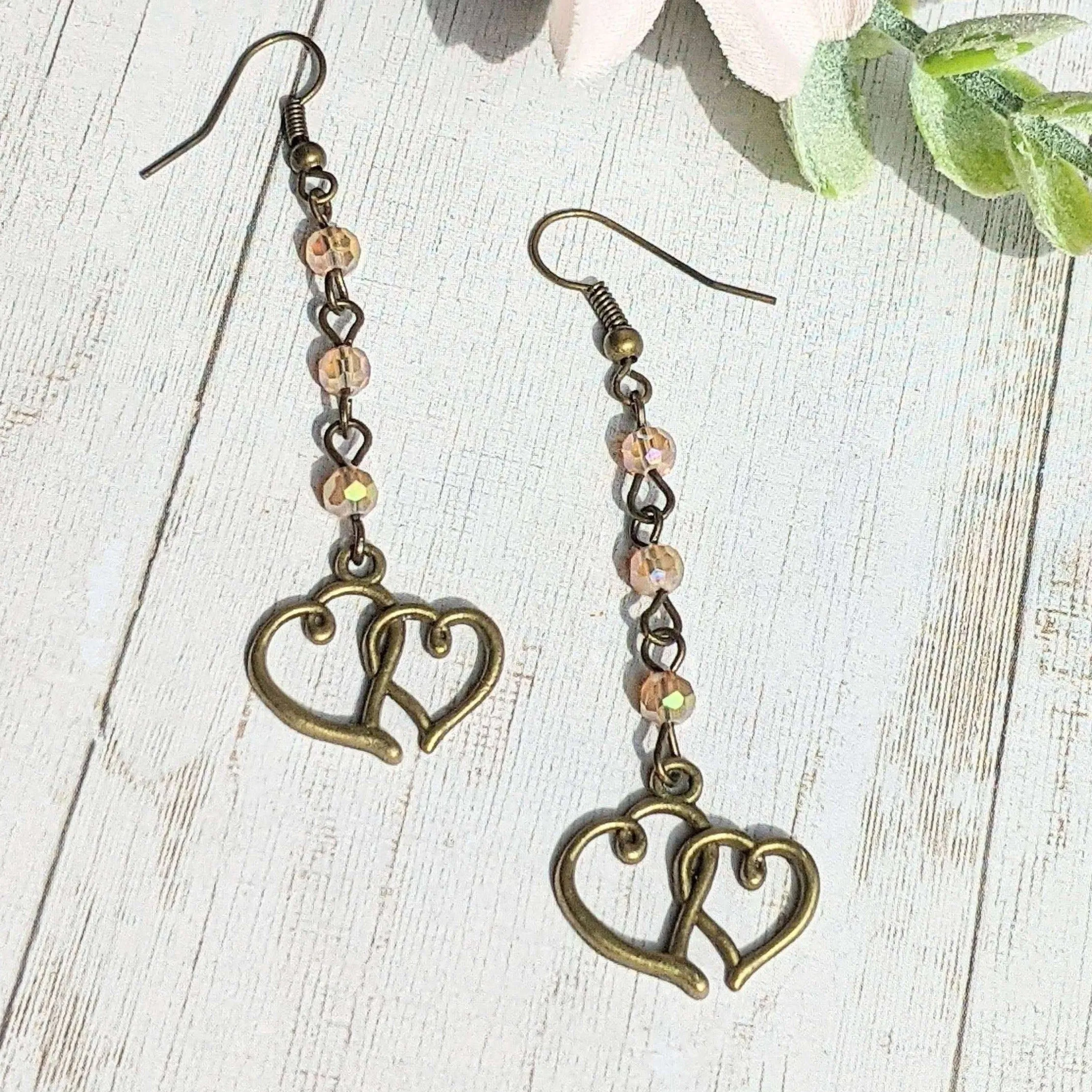 Antique Bronze Boho Double Heart dangle earrings