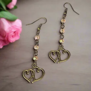 Antique Bronze Boho Double Heart dangle earrings