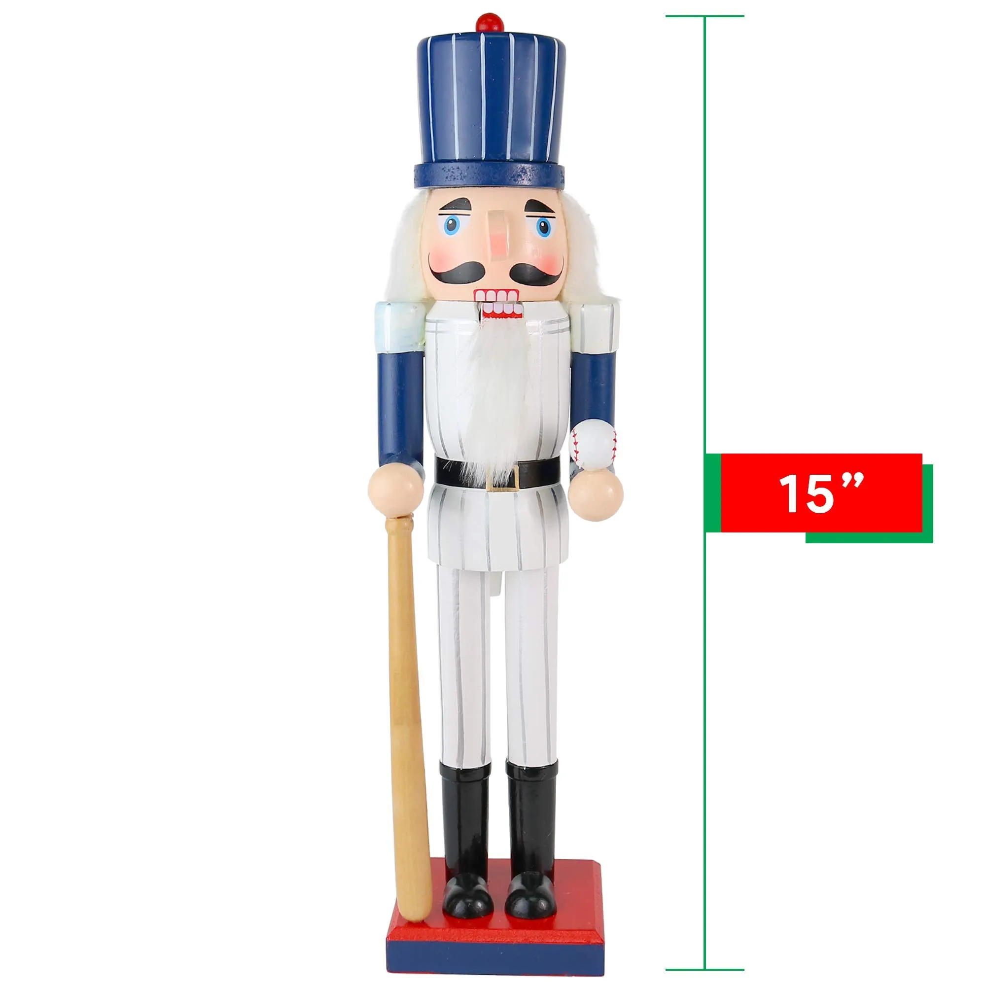 Baseball Nutcracker 15" - Baseball Player with White Pin Stripe Uniform and Bat Holiday Decor Nutcracker