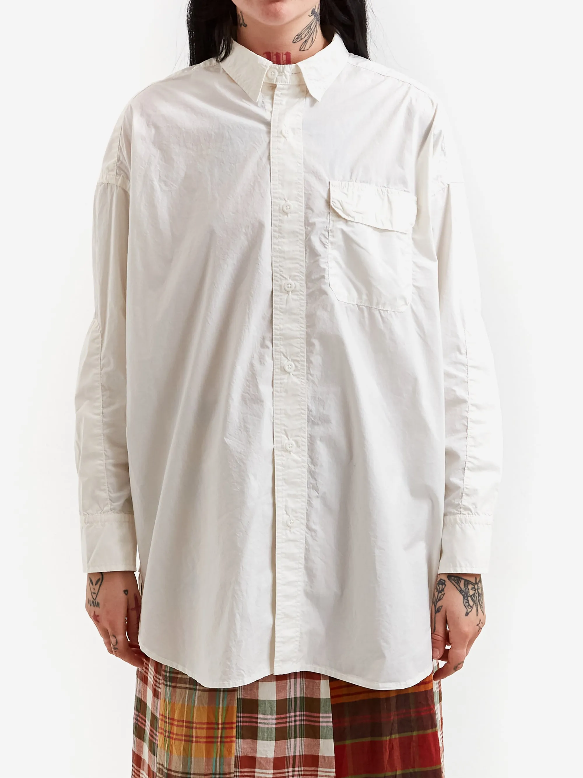 Beams Boy Typewriter Work Big Shirt - Off White