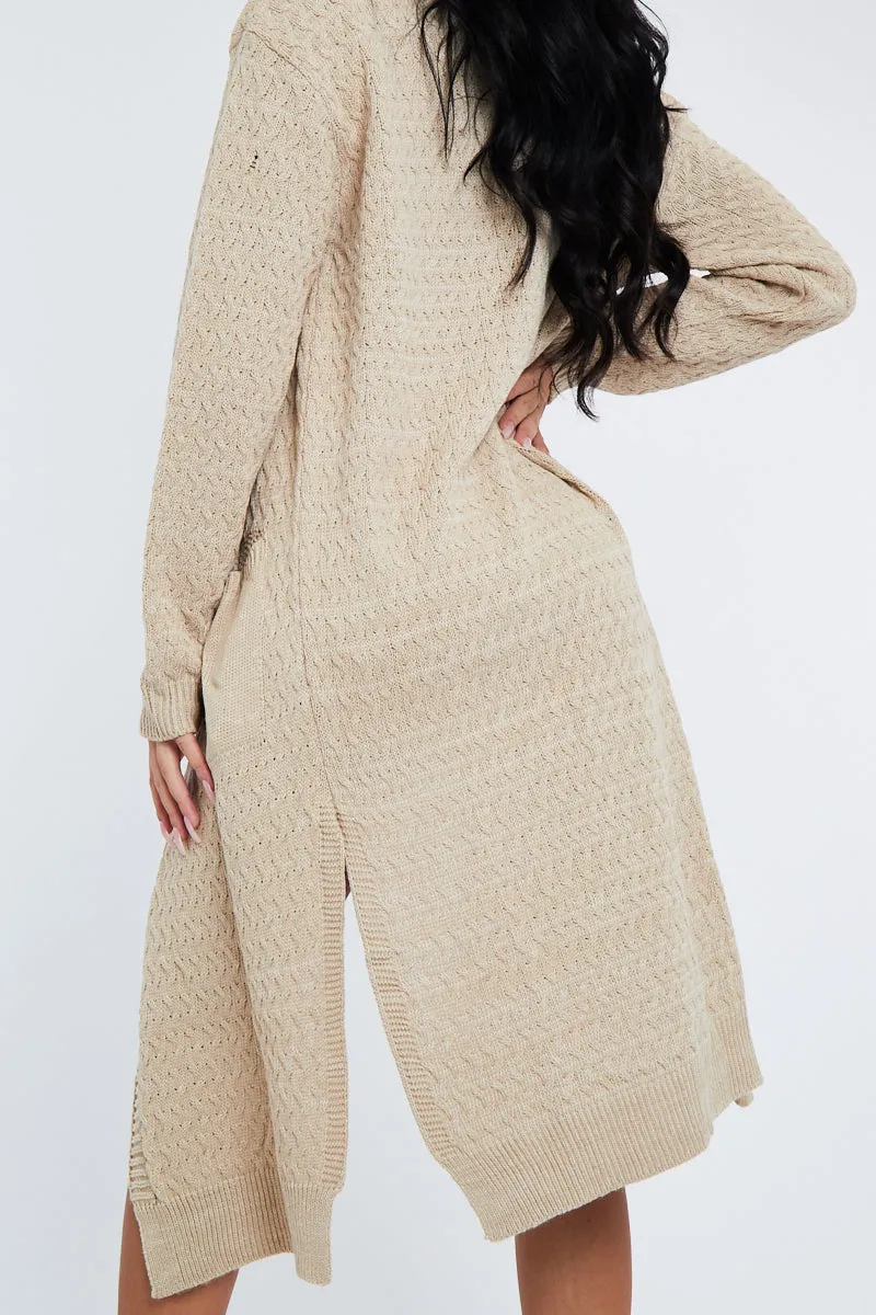 Beige Long Knit Cardigan - Shola