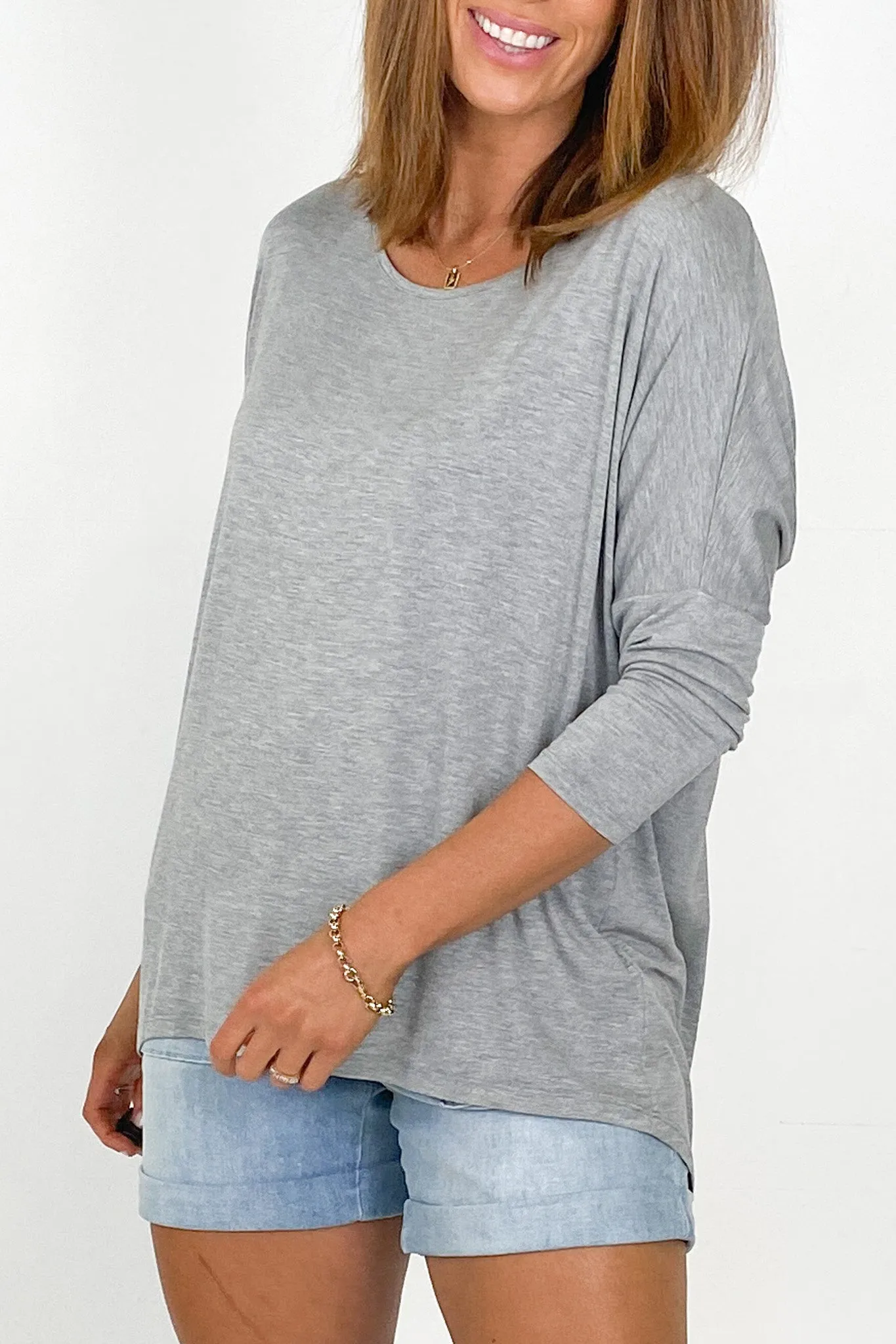 Betty Basics Milan 3/4 Sleeve Top Grey Marle