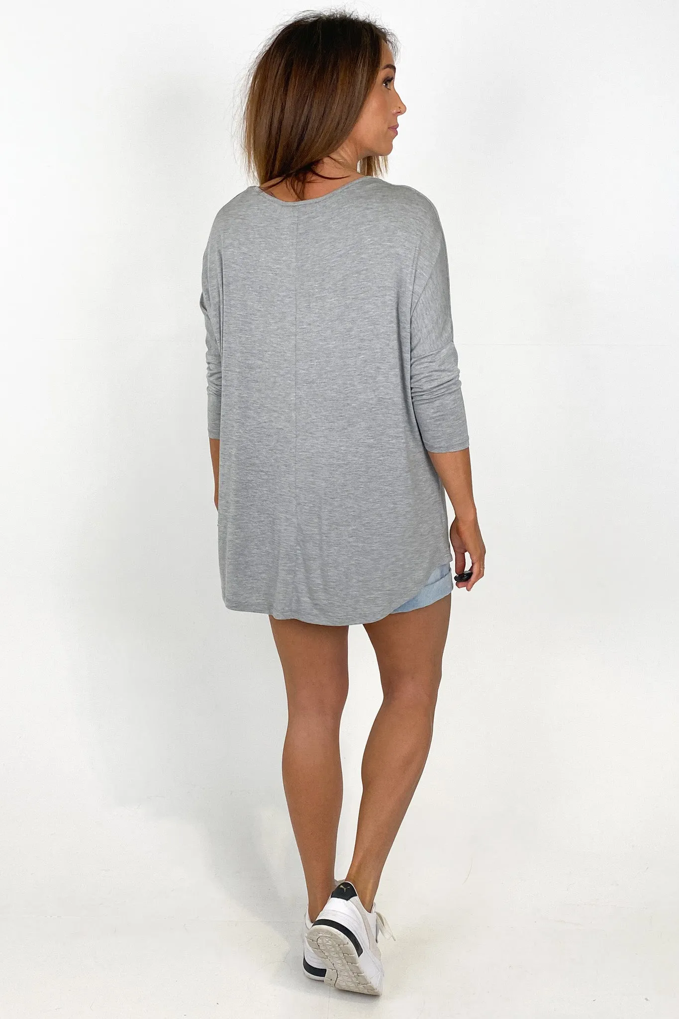 Betty Basics Milan 3/4 Sleeve Top Grey Marle