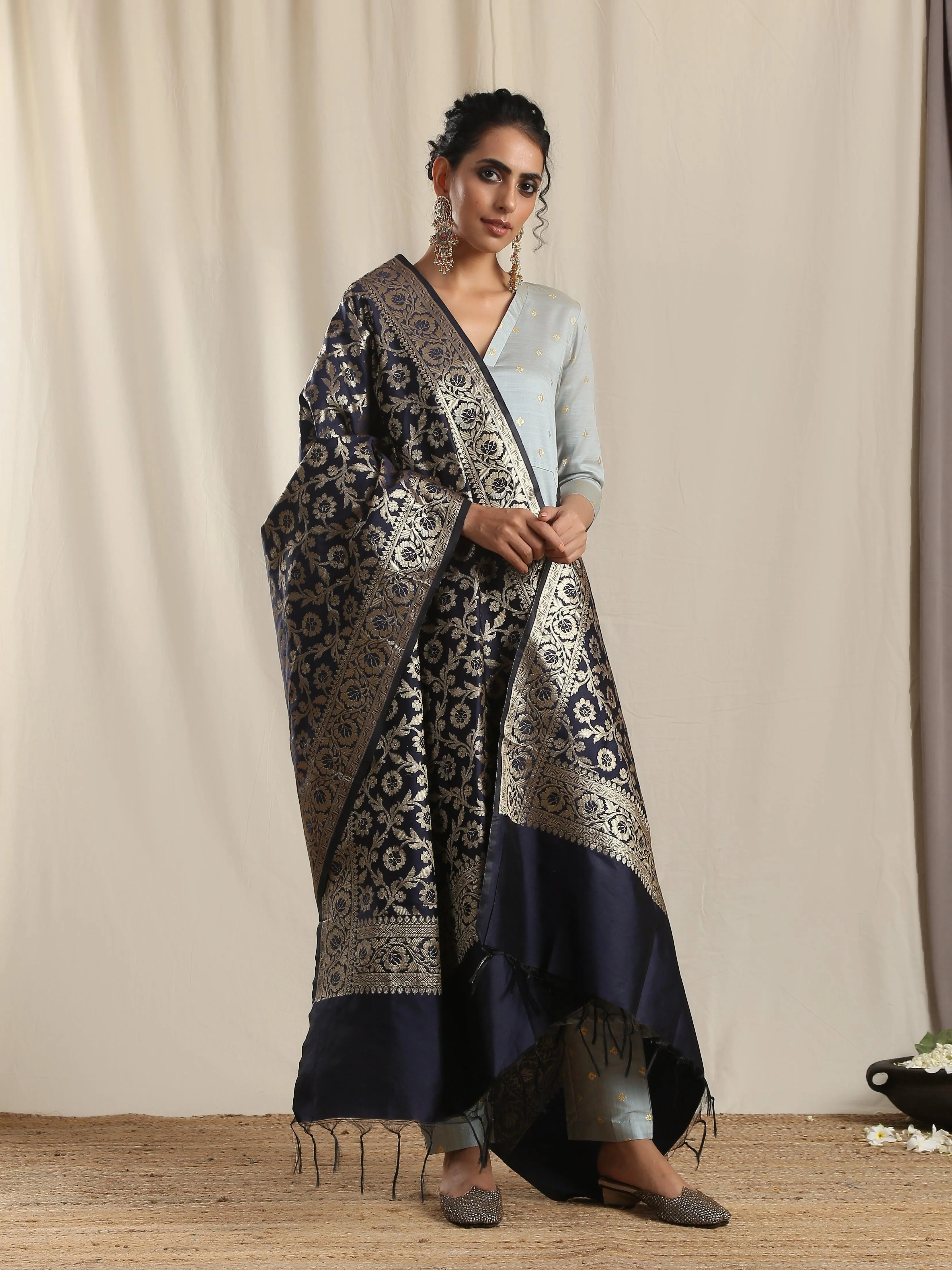 Blue Brocade Dupatta