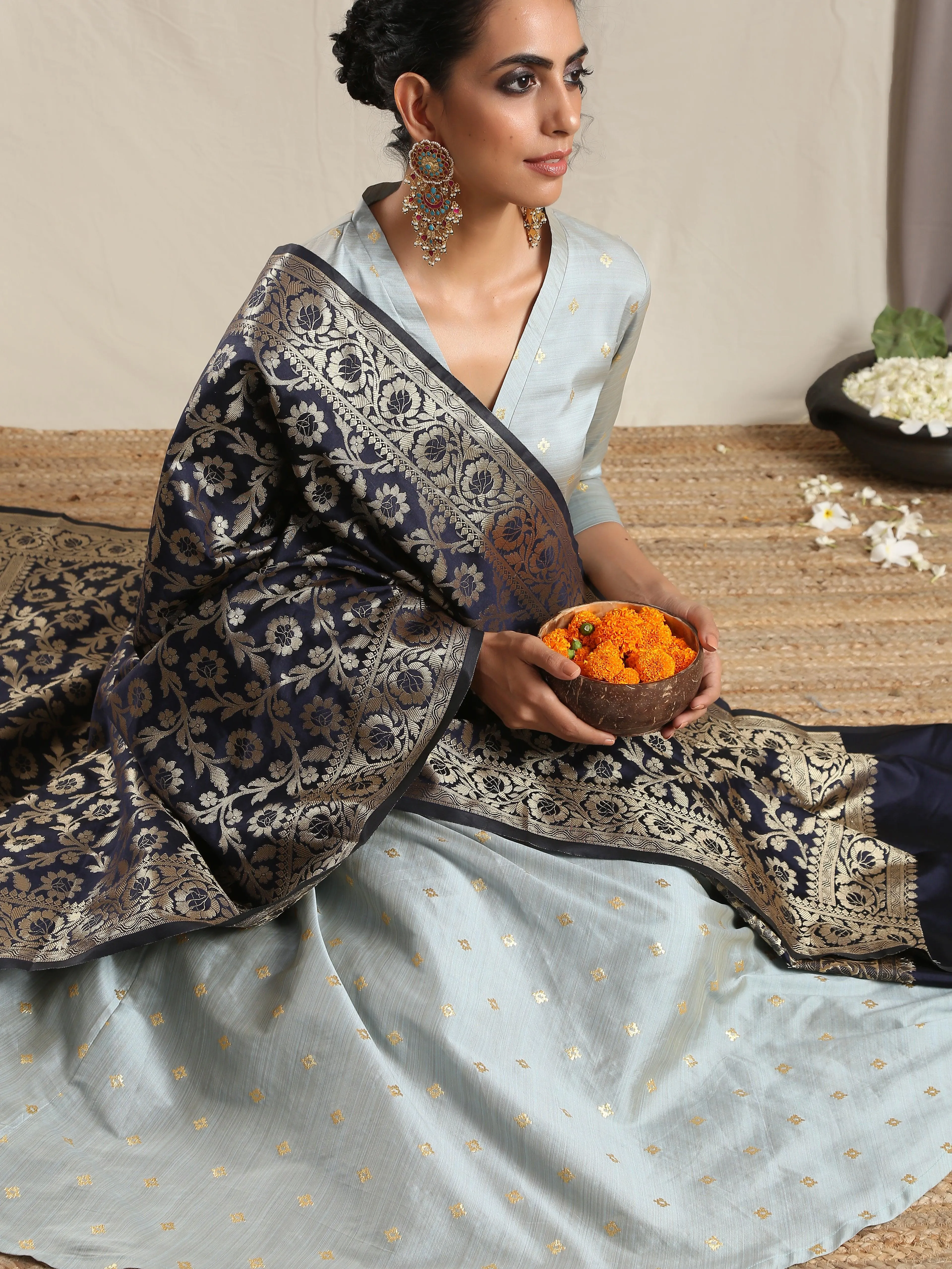 Blue Brocade Dupatta