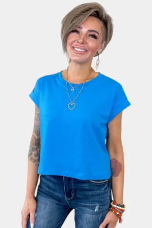 Blue Short Sleeve Crop Top