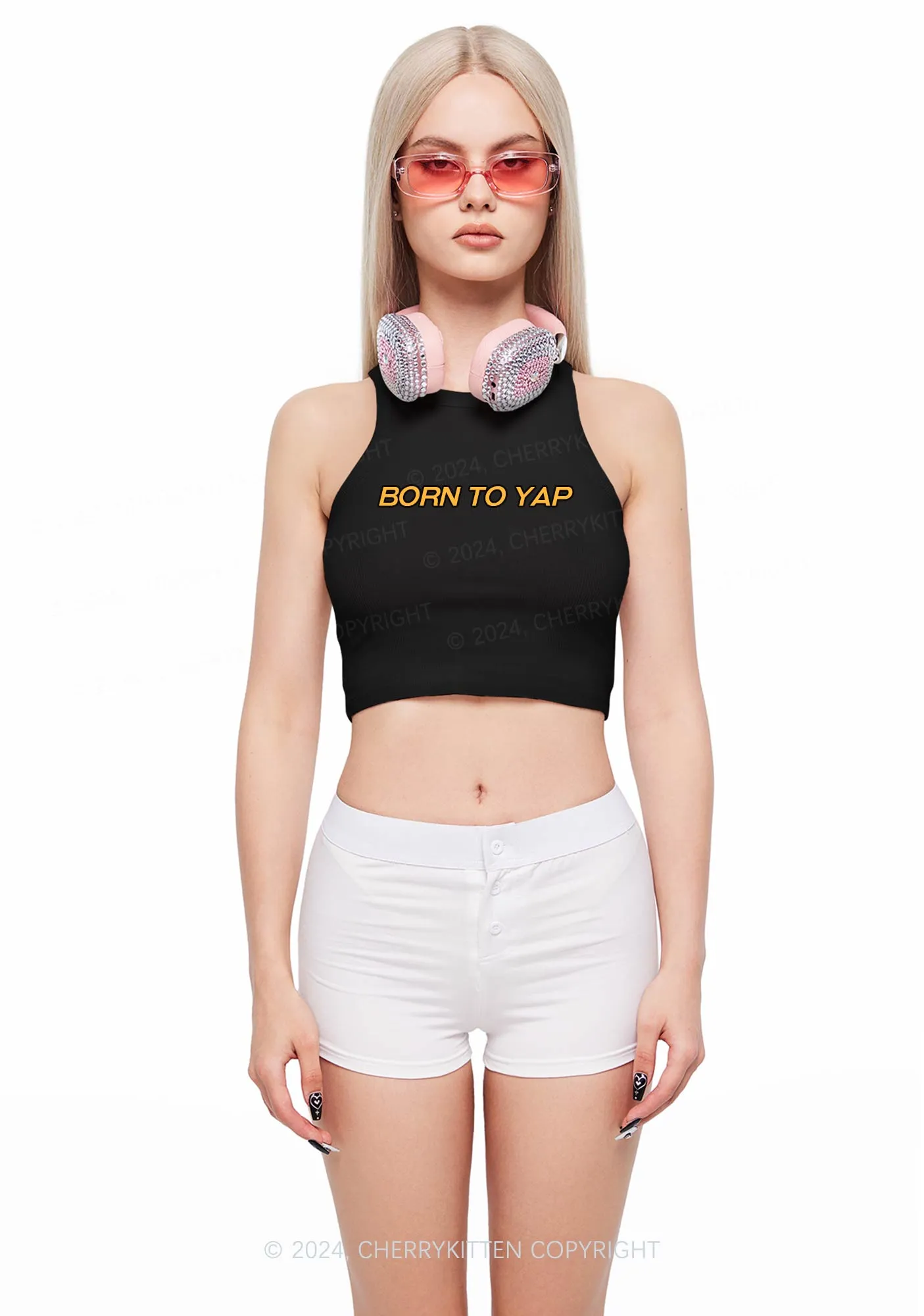 Born To Yap Y2K Crop Tank Top Cherrykitten