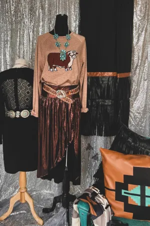 Brown Metallic Long Skirt