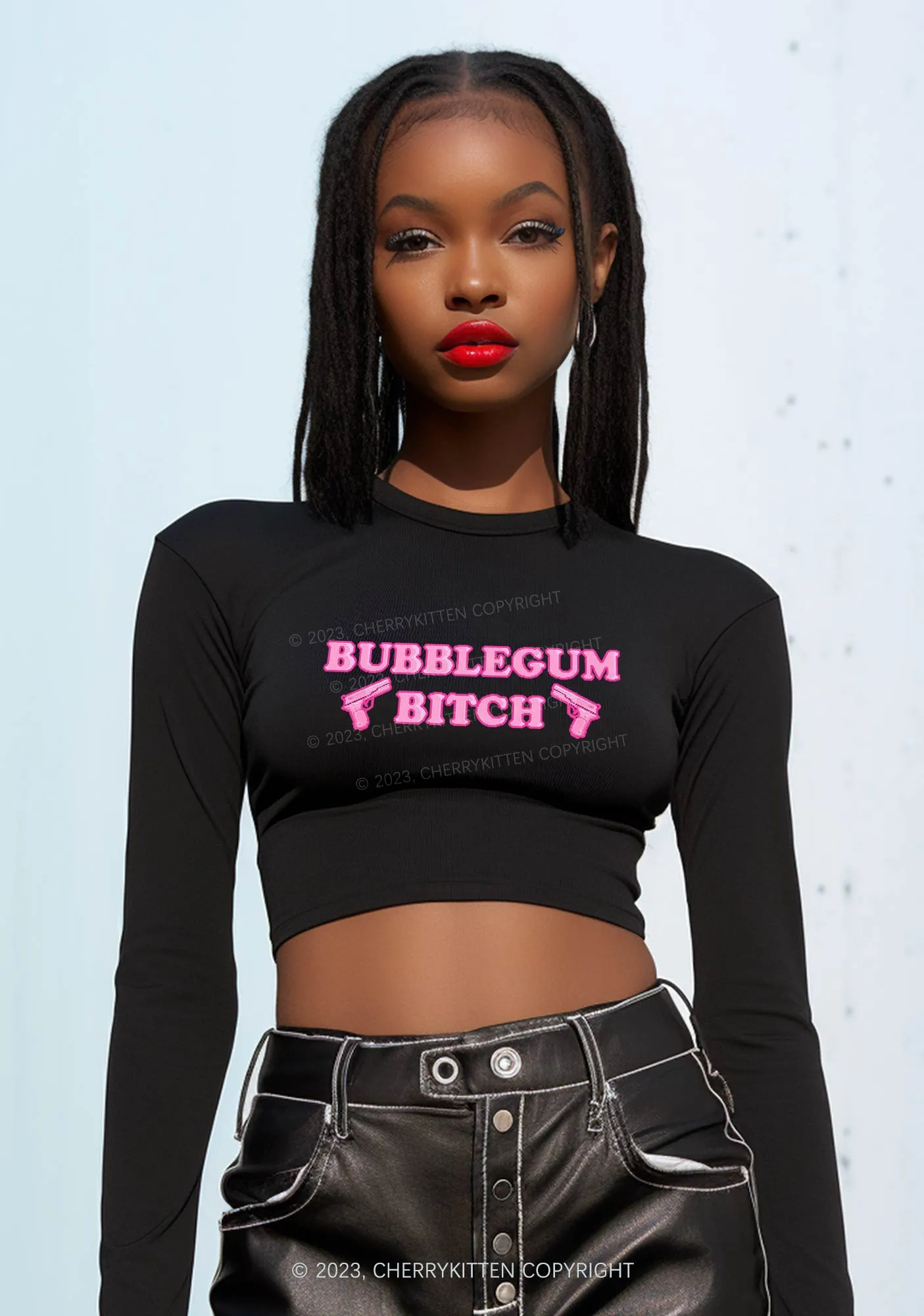 Bubblegum Bxtch Long Sleeve Crop Top Cherrykitten