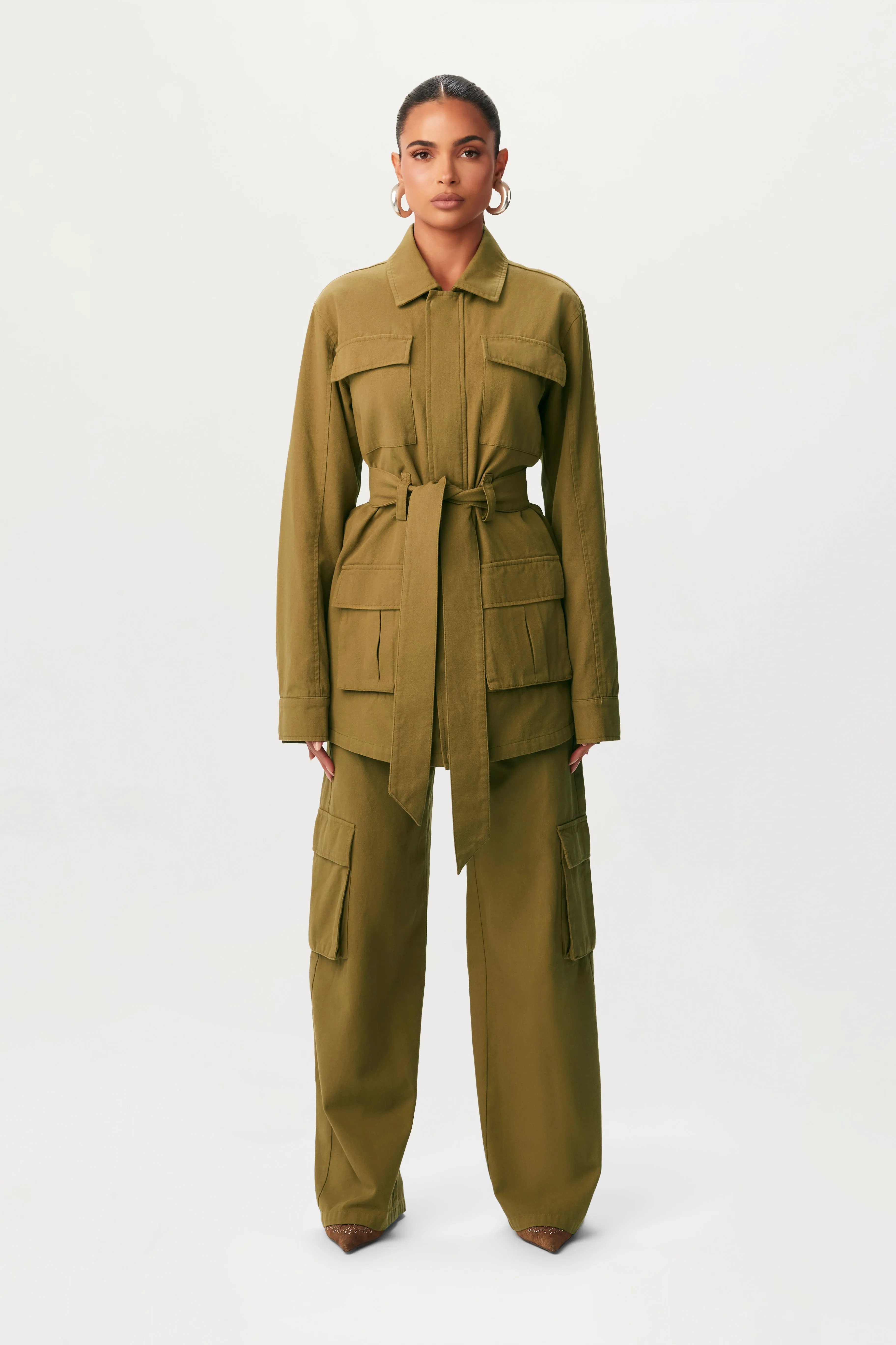 Canvas Cargo Wide-Leg Pants