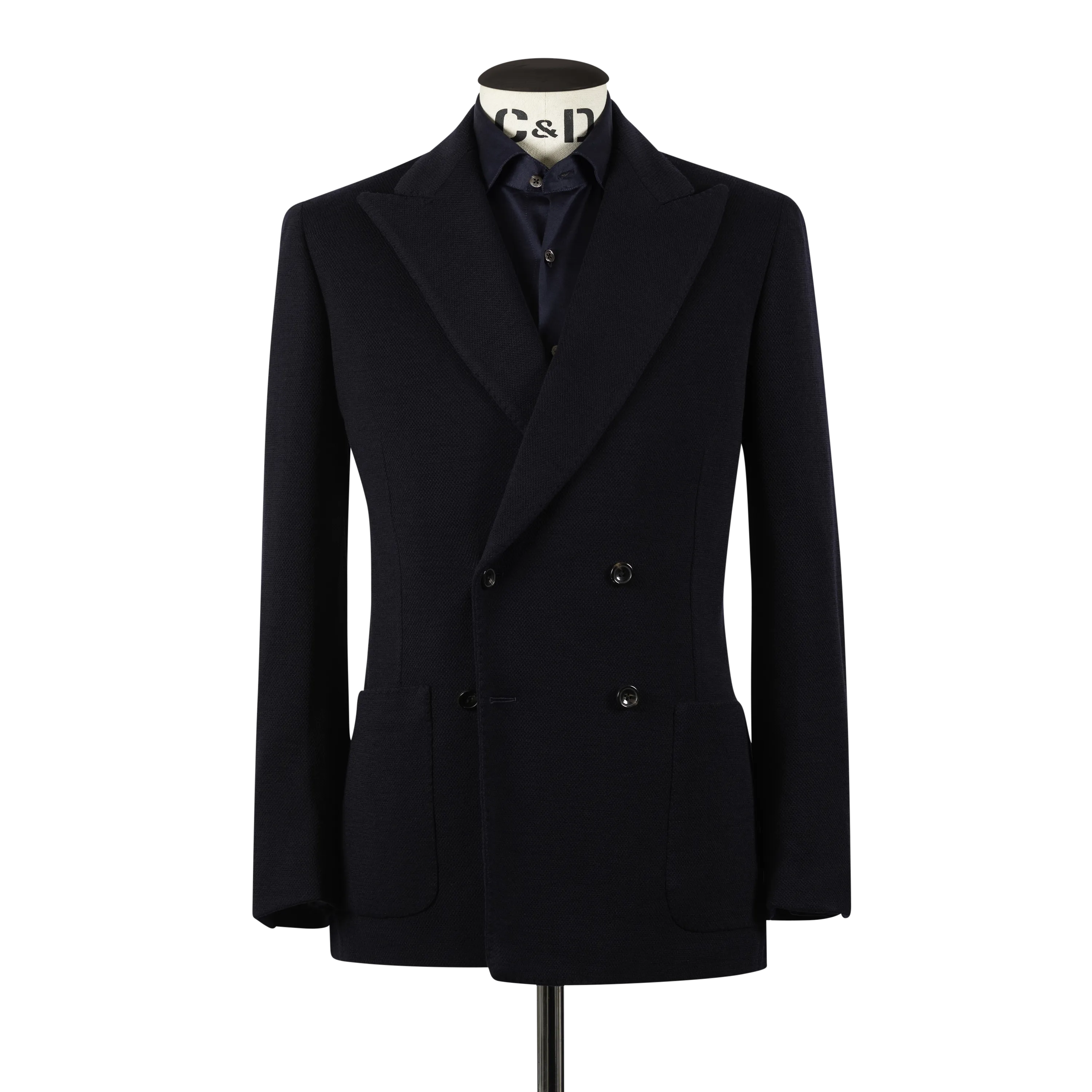 Cardigan Peak Lapel Jacket in Navy Jersey