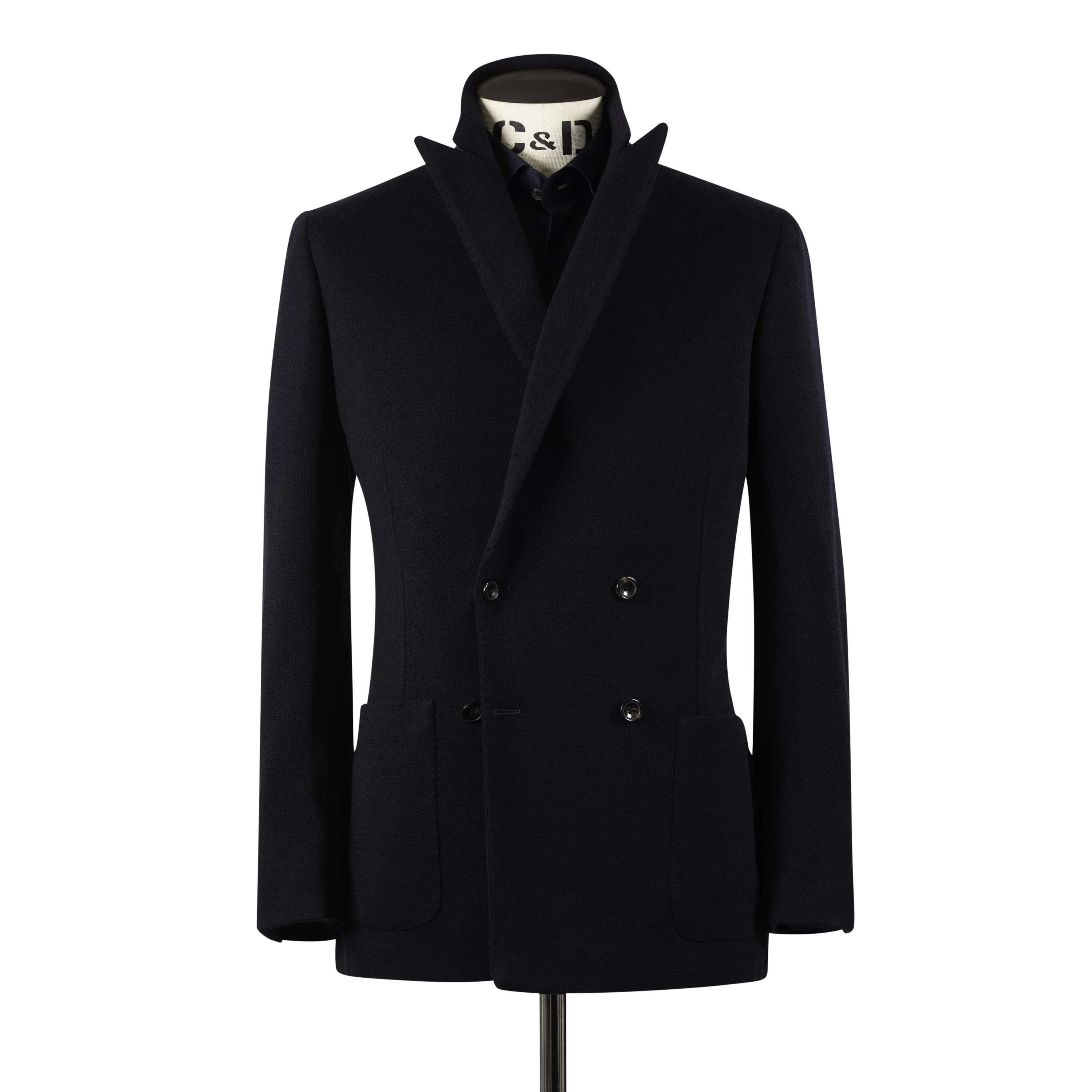 Cardigan Peak Lapel Jacket in Navy Jersey