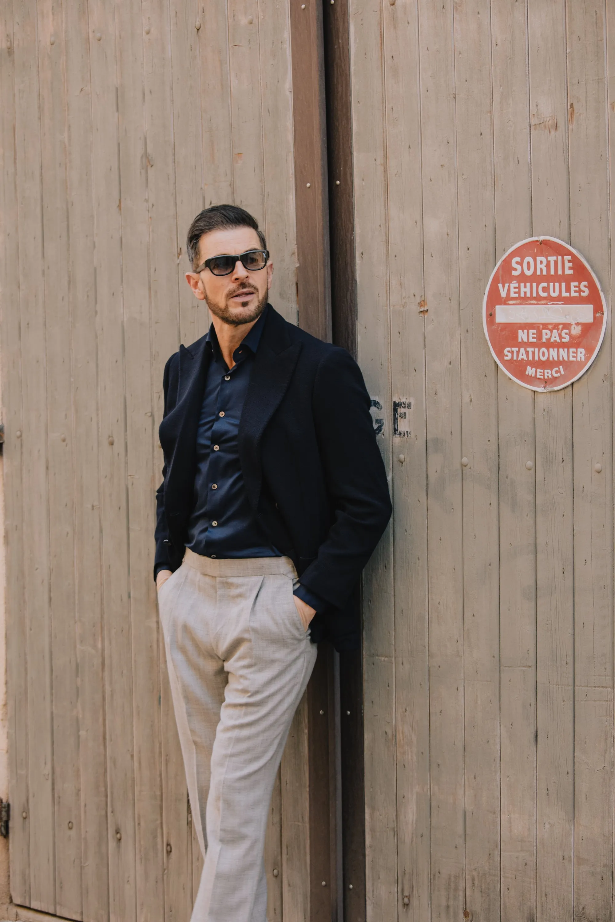 Cardigan Peak Lapel Jacket in Navy Jersey