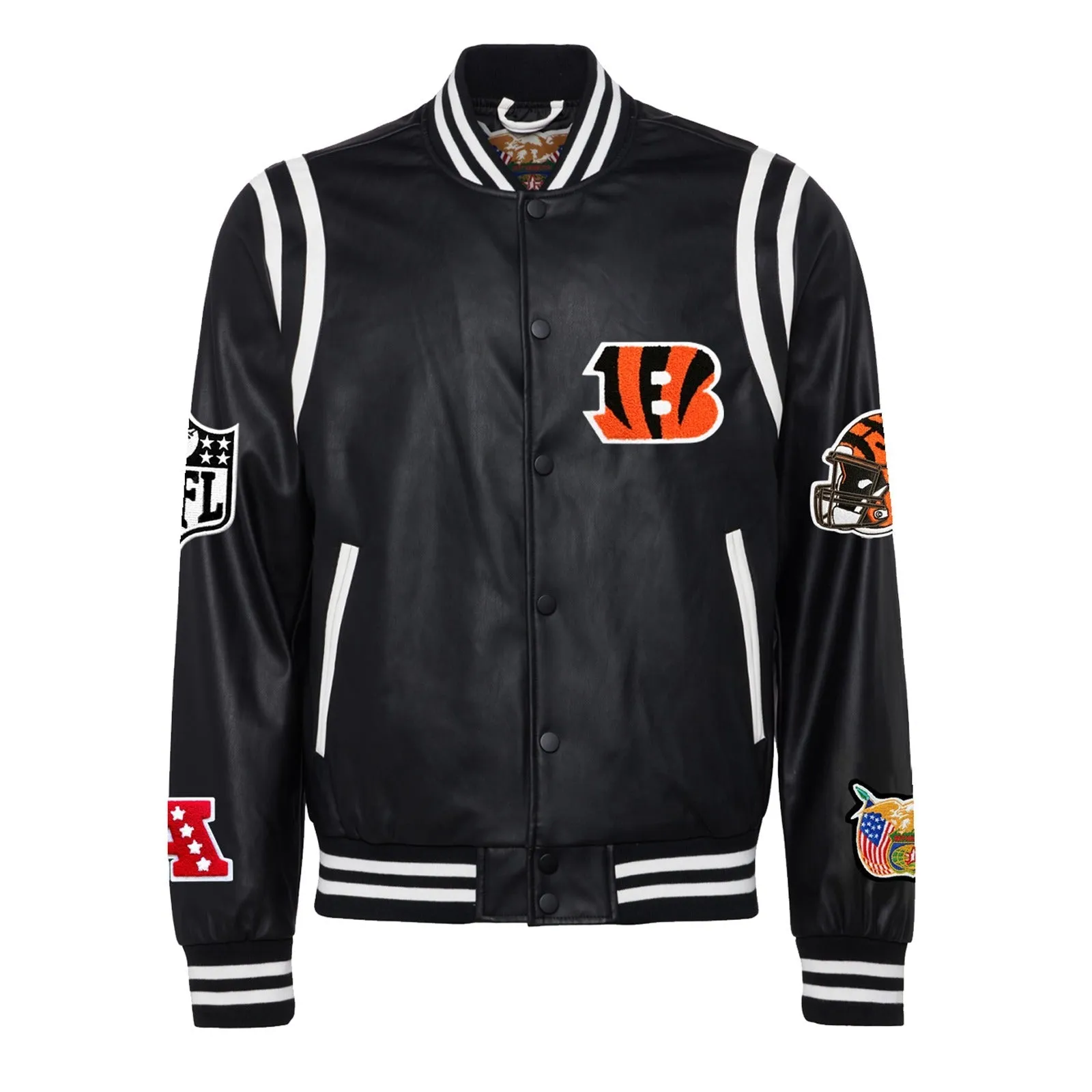 CINCINNATI BENGALS VEGAN LEATHER JACKET Black / White