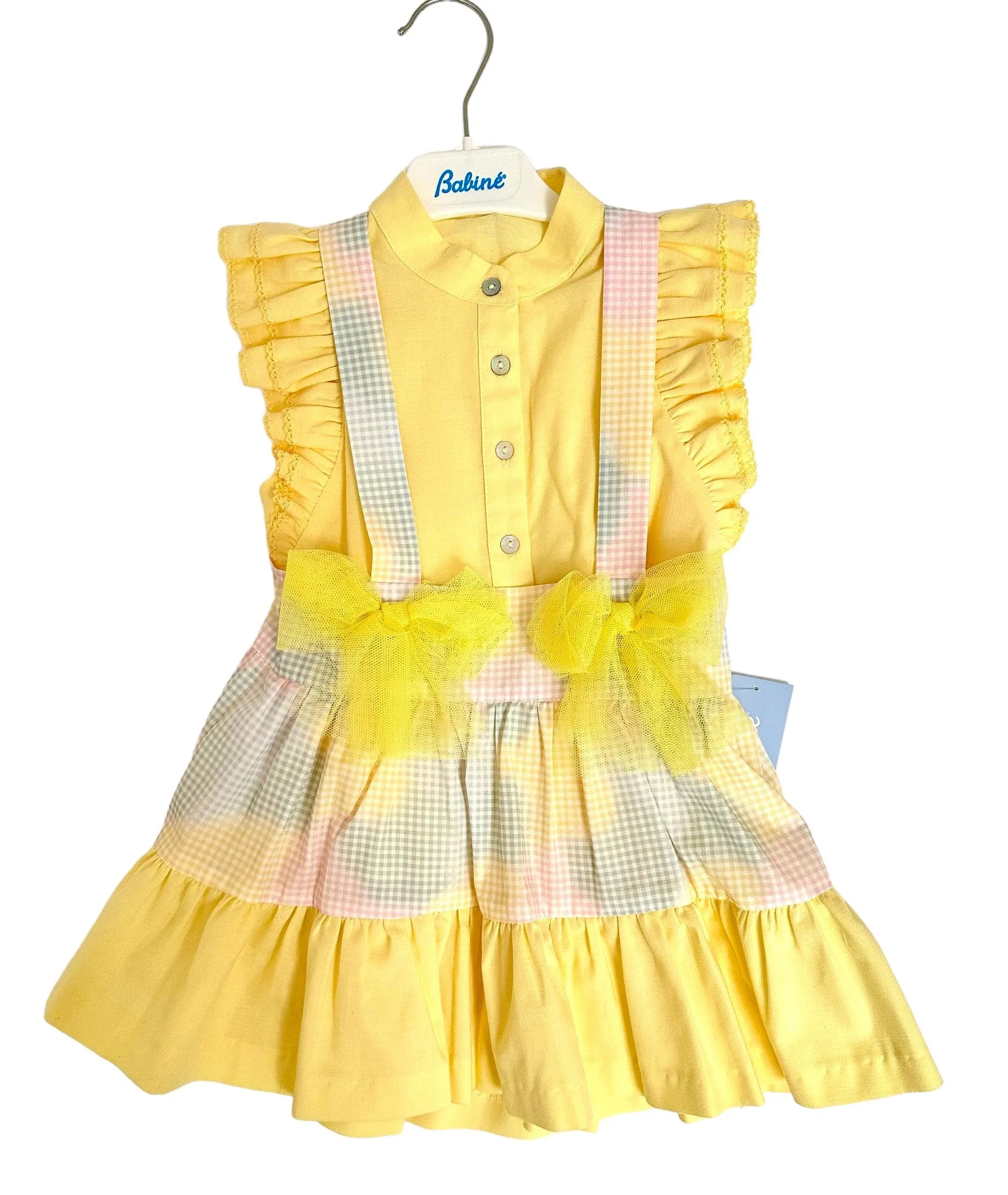 CLEARANCE SALE - Babine SS24 - Girls Yellow Pastel Blouse & Pinafore Skirt Set