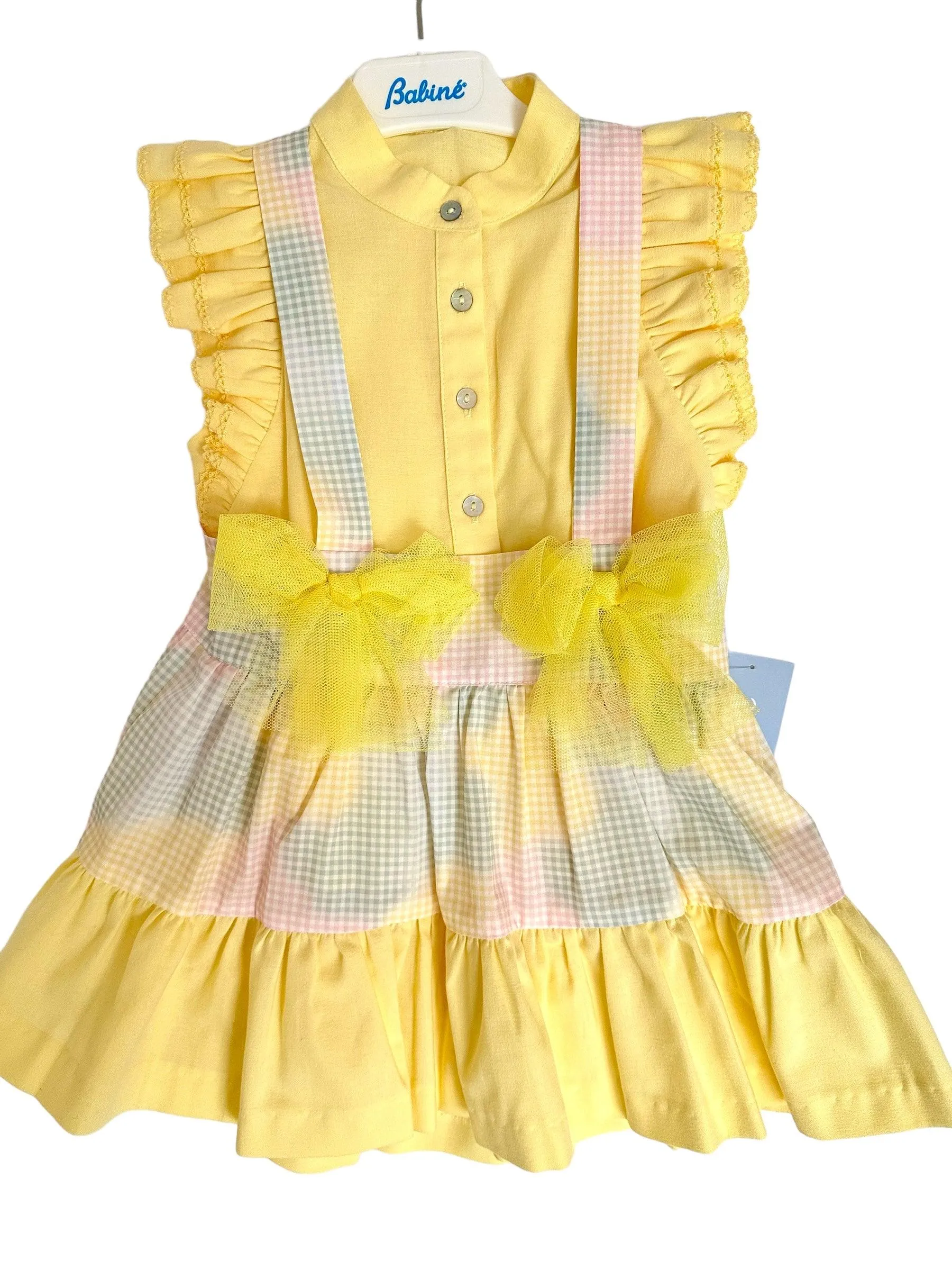 CLEARANCE SALE - Babine SS24 - Girls Yellow Pastel Blouse & Pinafore Skirt Set