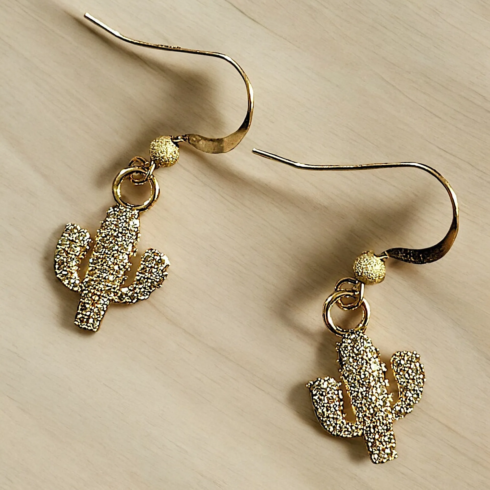 CZ Diamond Cactus Gold dangle earrings