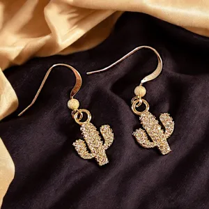 CZ Diamond Cactus Gold dangle earrings