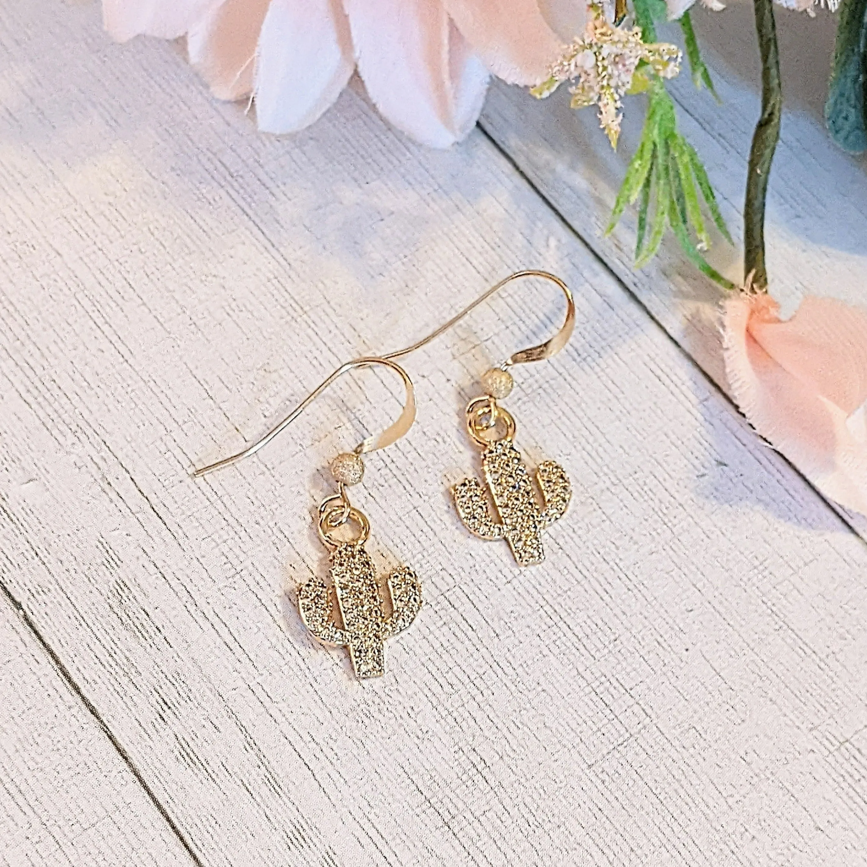 CZ Diamond Cactus Gold dangle earrings