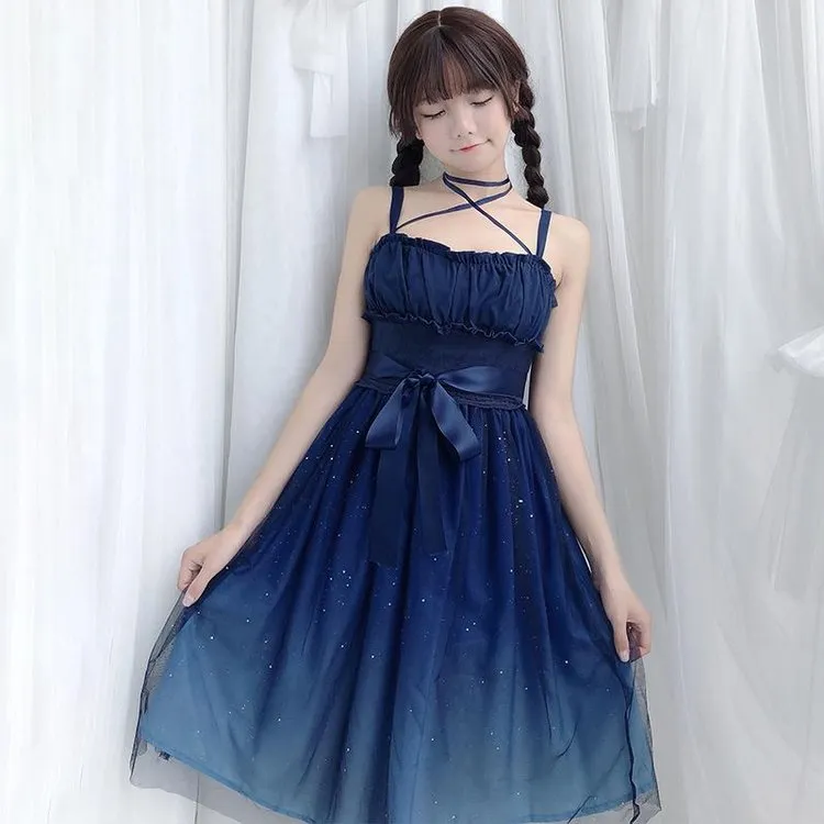 Enchanted Lolita Starry Sky Ruffle Tulle Slip Dress