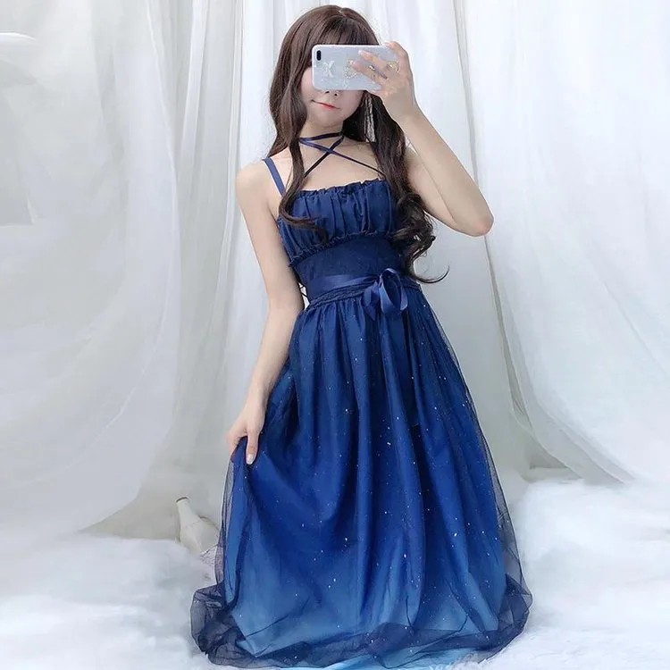 Enchanted Lolita Starry Sky Ruffle Tulle Slip Dress