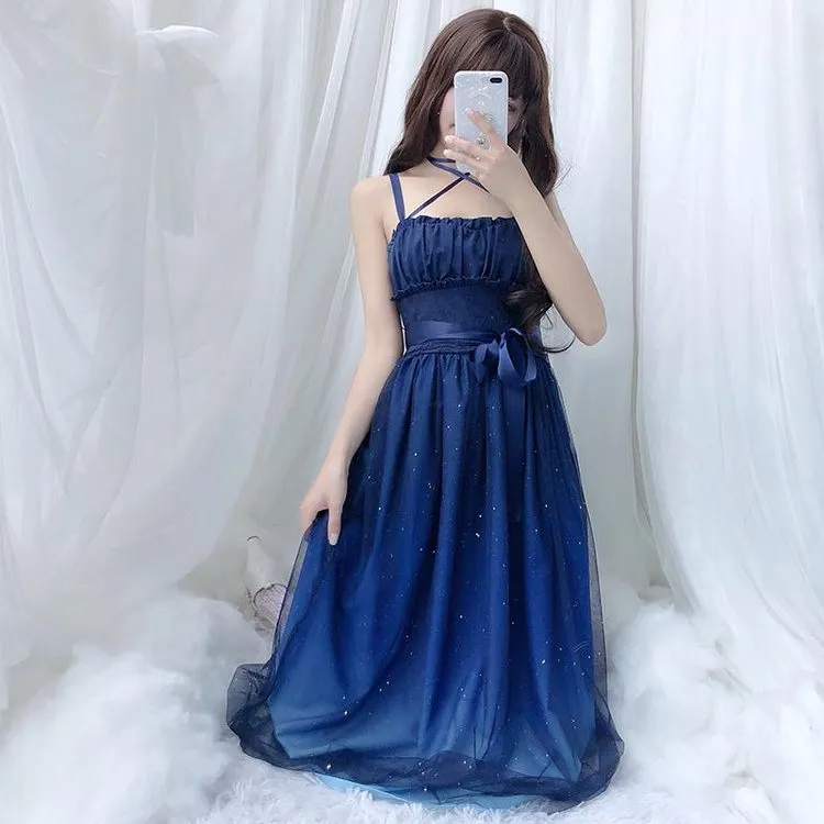 Enchanted Lolita Starry Sky Ruffle Tulle Slip Dress