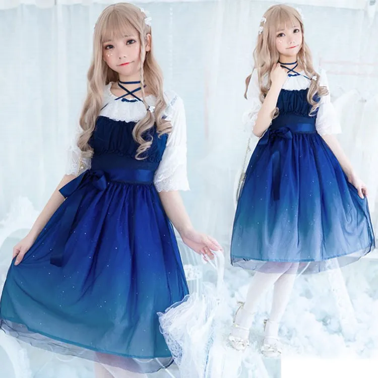 Enchanted Lolita Starry Sky Ruffle Tulle Slip Dress