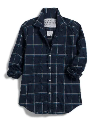 Frank & Eileen Barry Tailored Button Up in Navy, Jade Plaid