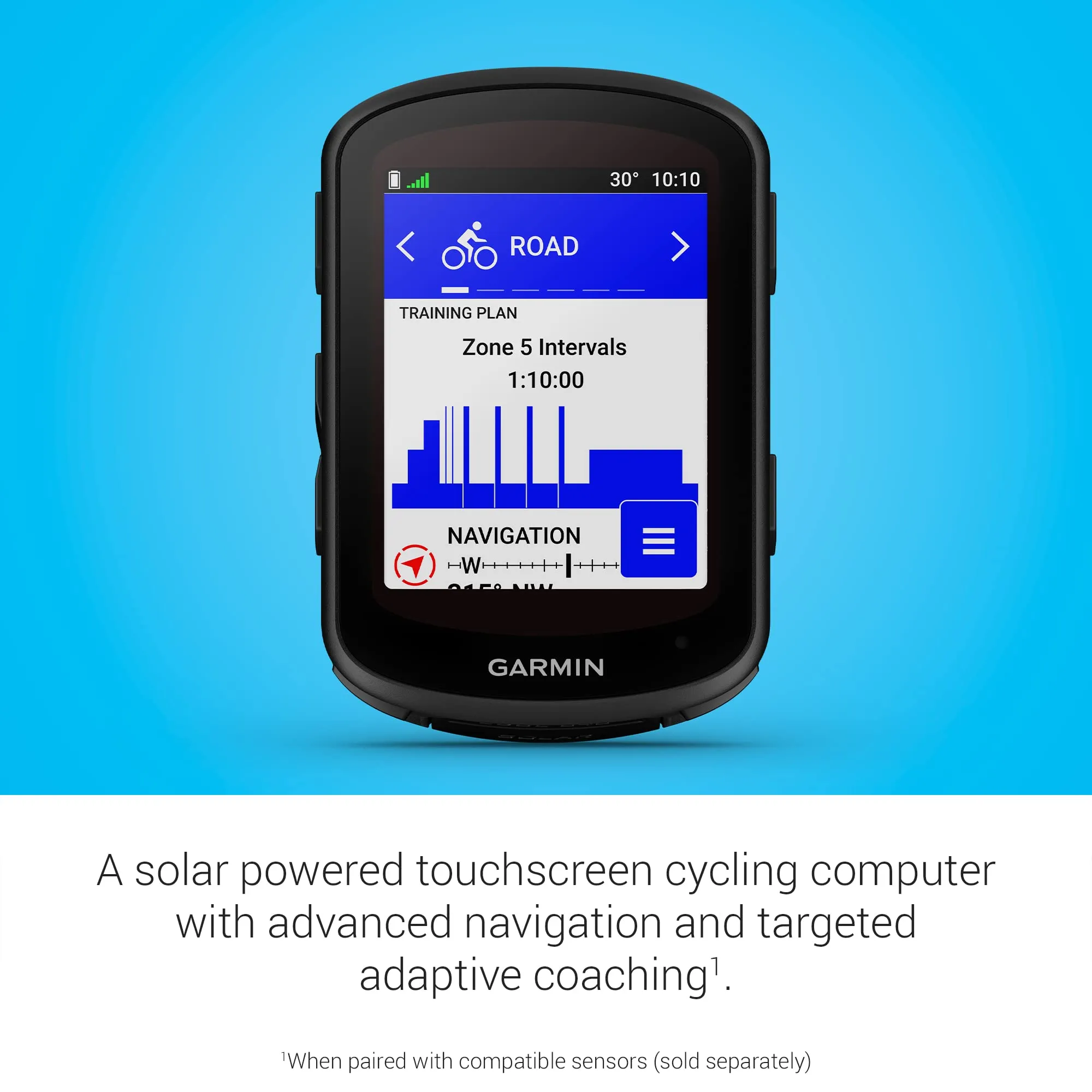 Garmin Edge 840 Solar, Solar-Charging GPS Cycling Computer with Touchscreen and Buttons, Targeted Adaptive Coaching, Advanced Navigation and More