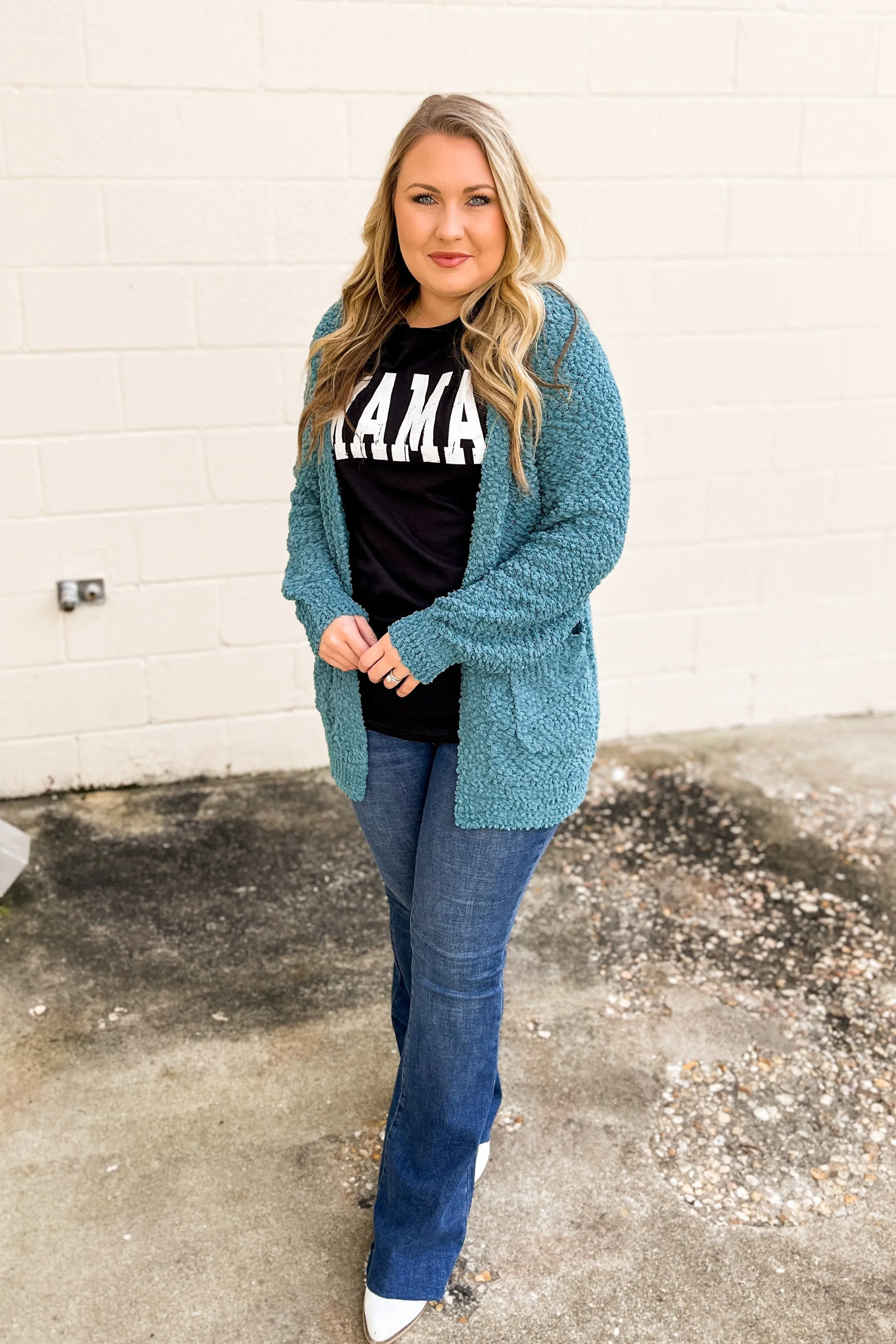 Gina Popcorn Cardigan, Dusty Teal