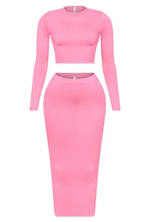 Harlin Long Sleeve Maxi Skirt Set (Pink)