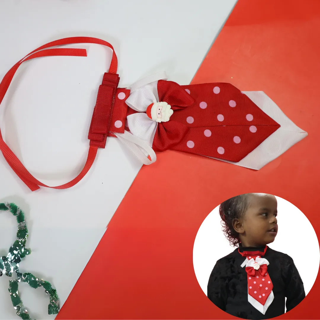 Kamule Christmas Theme Detailed Polka dots Santa Tie- White and Red