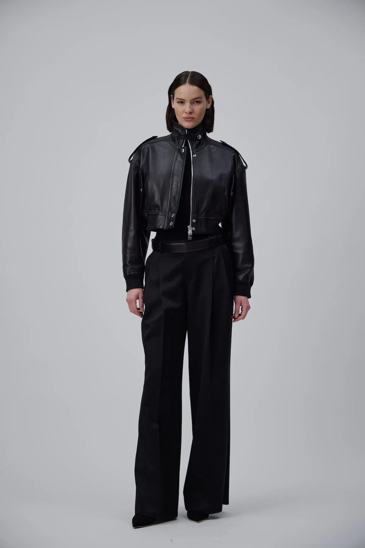 OVERSIZE LEATHER CROP BLOUSON JACKET