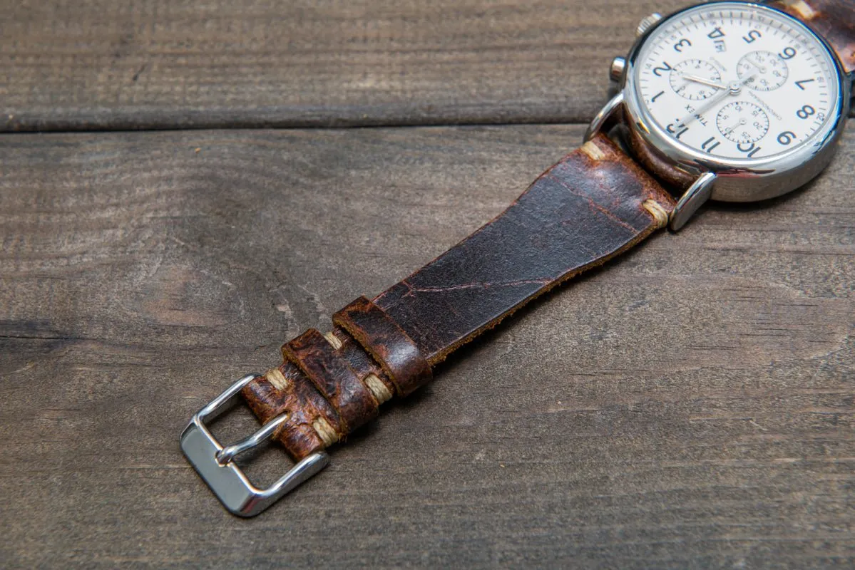 Pilot Leather Watch Strap, Aviator model, Military style tapered model