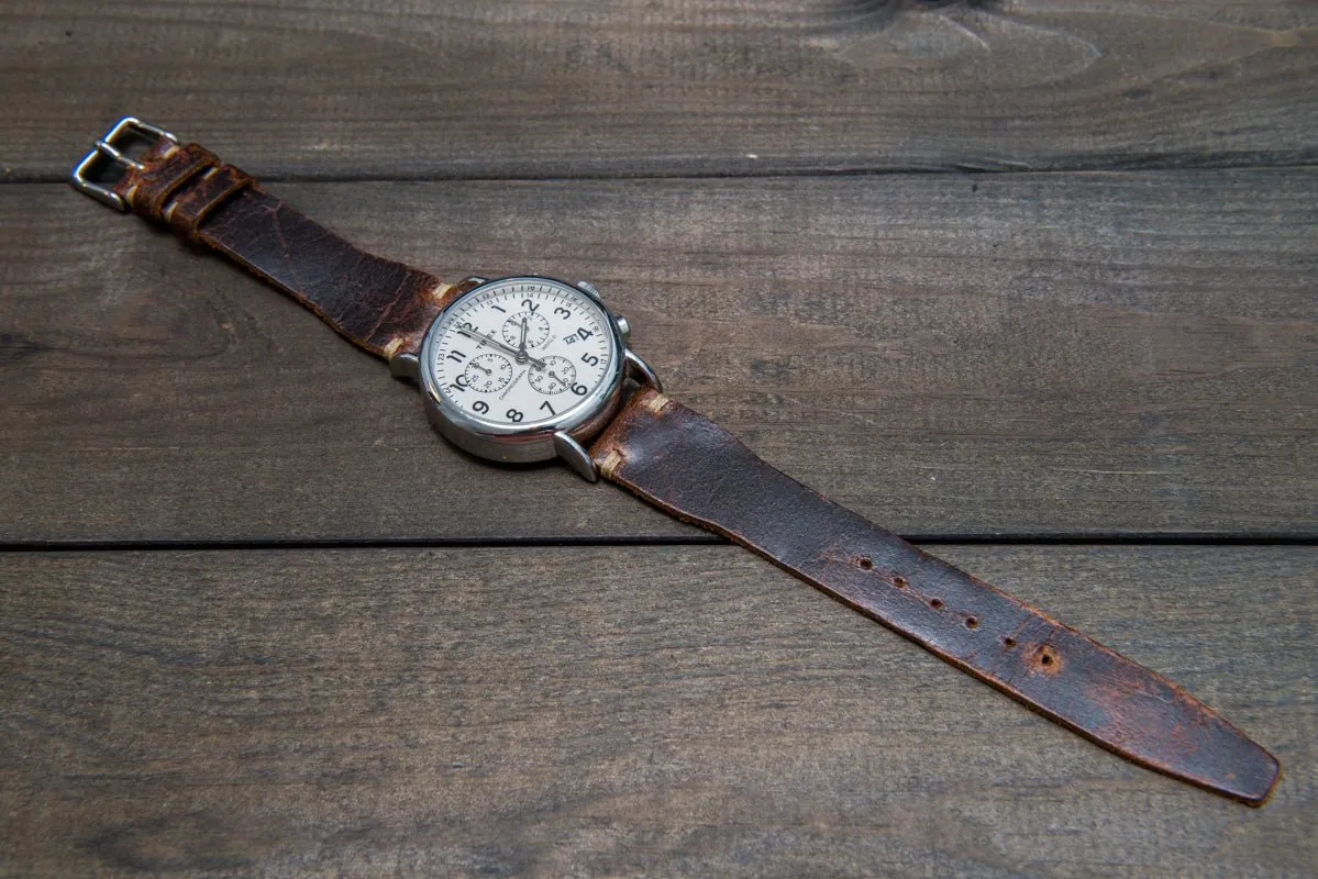 Pilot Leather Watch Strap, Aviator model, Military style tapered model