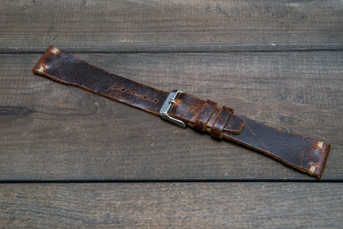 Pilot Leather Watch Strap, Aviator model, Military style tapered model