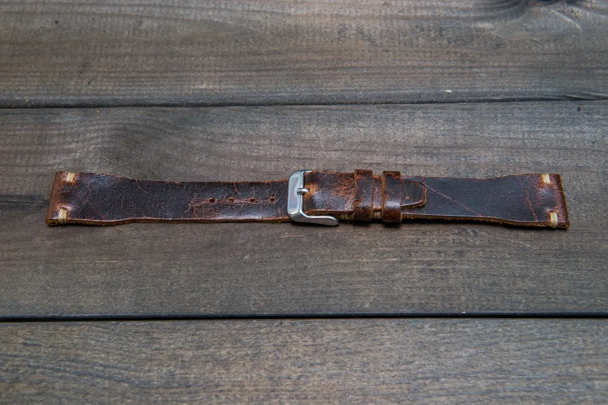 Pilot Leather Watch Strap, Aviator model, Military style tapered model