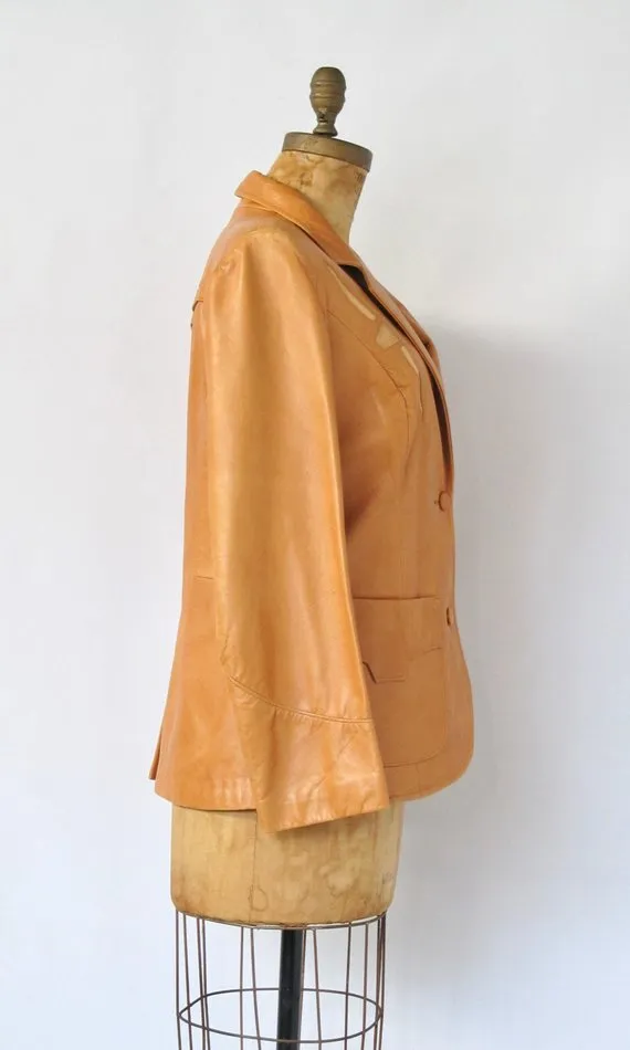 PIONEER WEAR 1990s Cognac Brown Leather Blazer