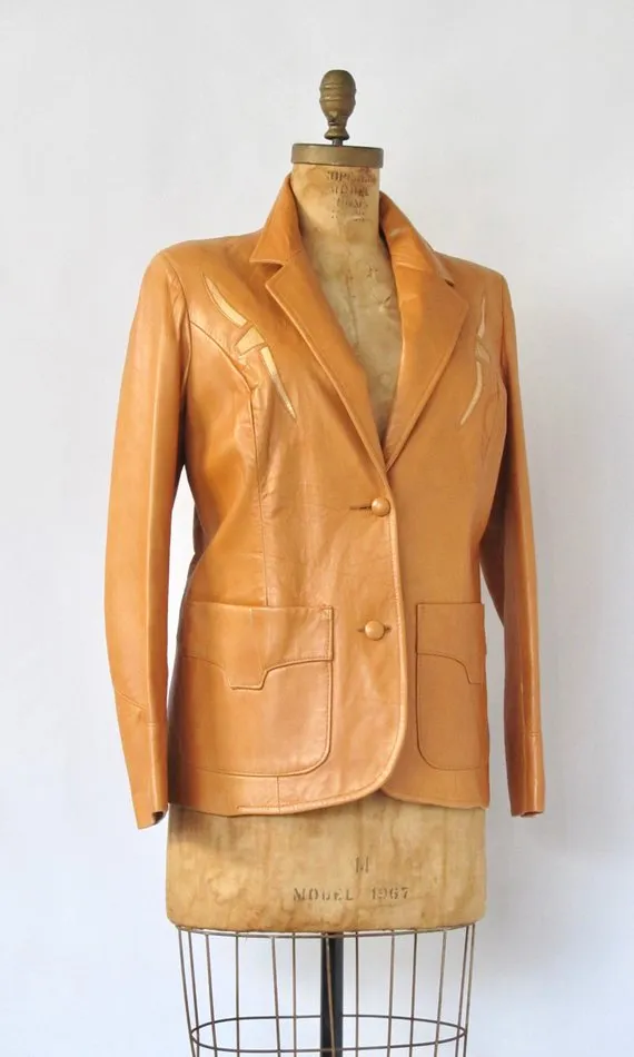 PIONEER WEAR 1990s Cognac Brown Leather Blazer