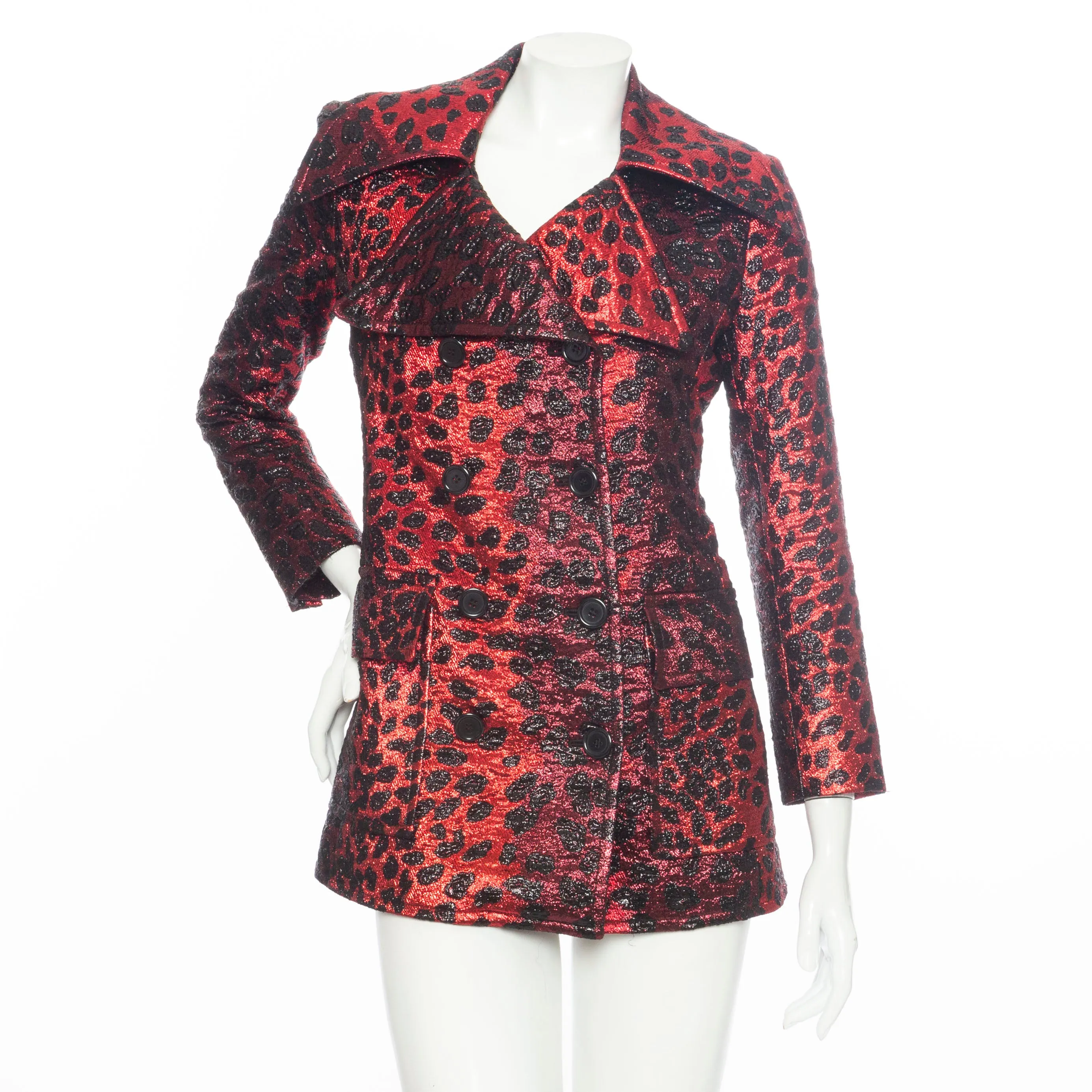 Red and Black Animal Print Two-Piece Jacket and Pant Suit