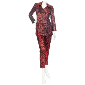 Red and Black Animal Print Two-Piece Jacket and Pant Suit