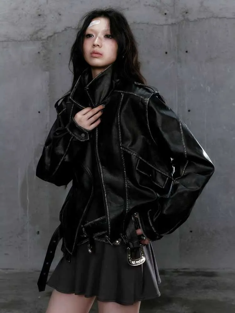 Retro double zipper leather jacket【s0000009980】