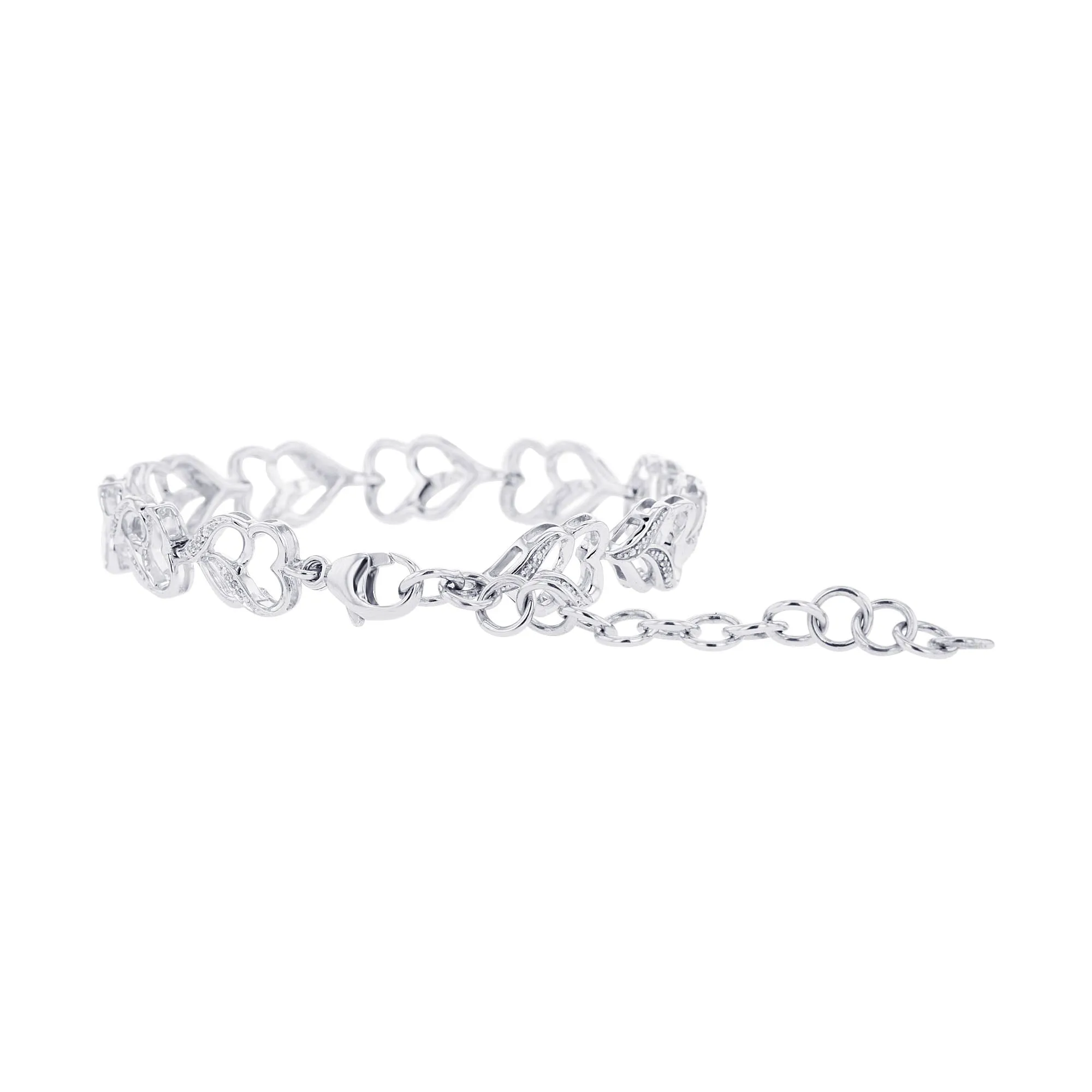 Silver String of Hearts Diamond Bracelet