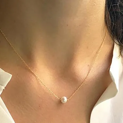 Solid 10K Gold Pearl Necklace