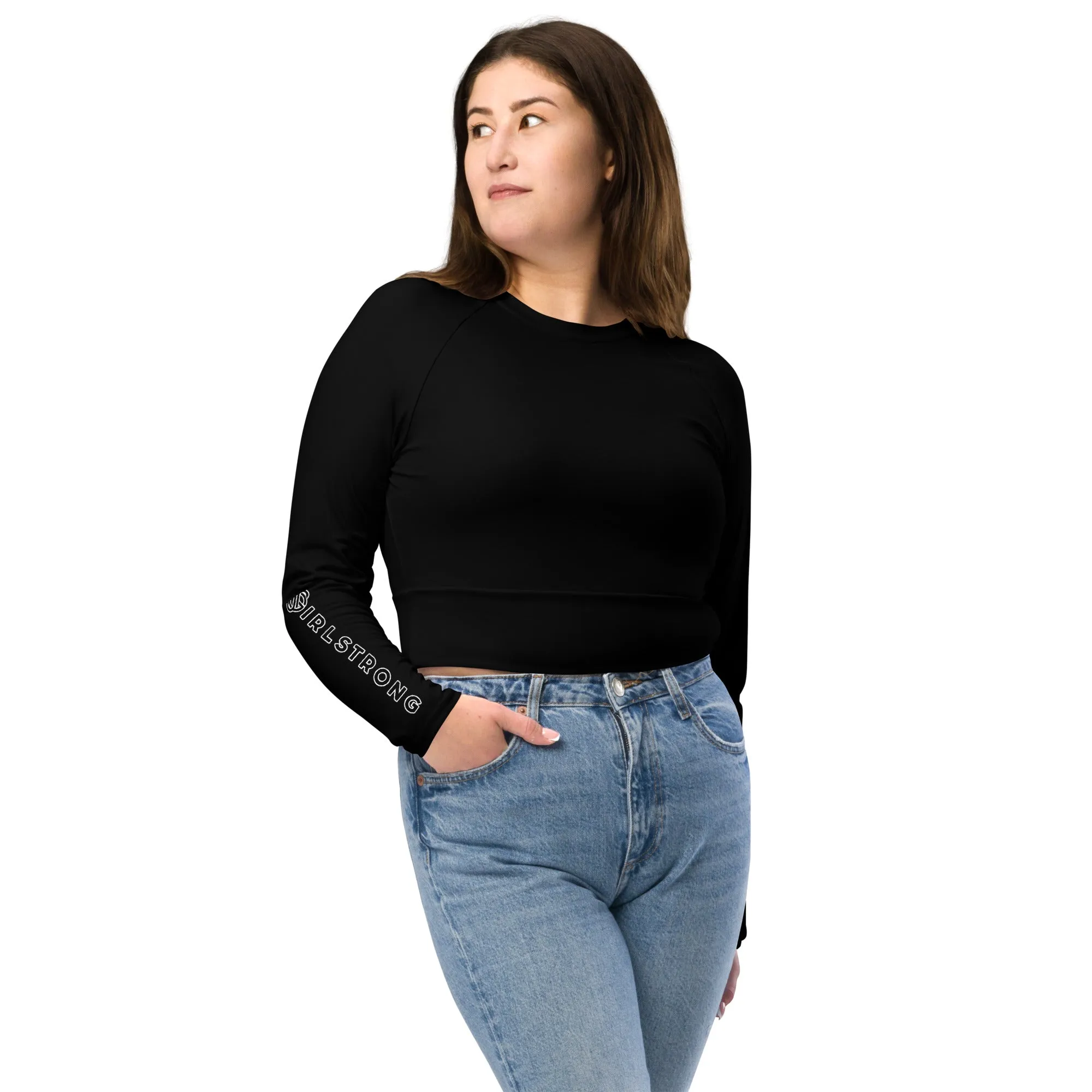 THE ESSENTIAL, SOFT AND STRETCHY, LONG SLEEVE FITTED CROP TOP GS LOGO BLACK