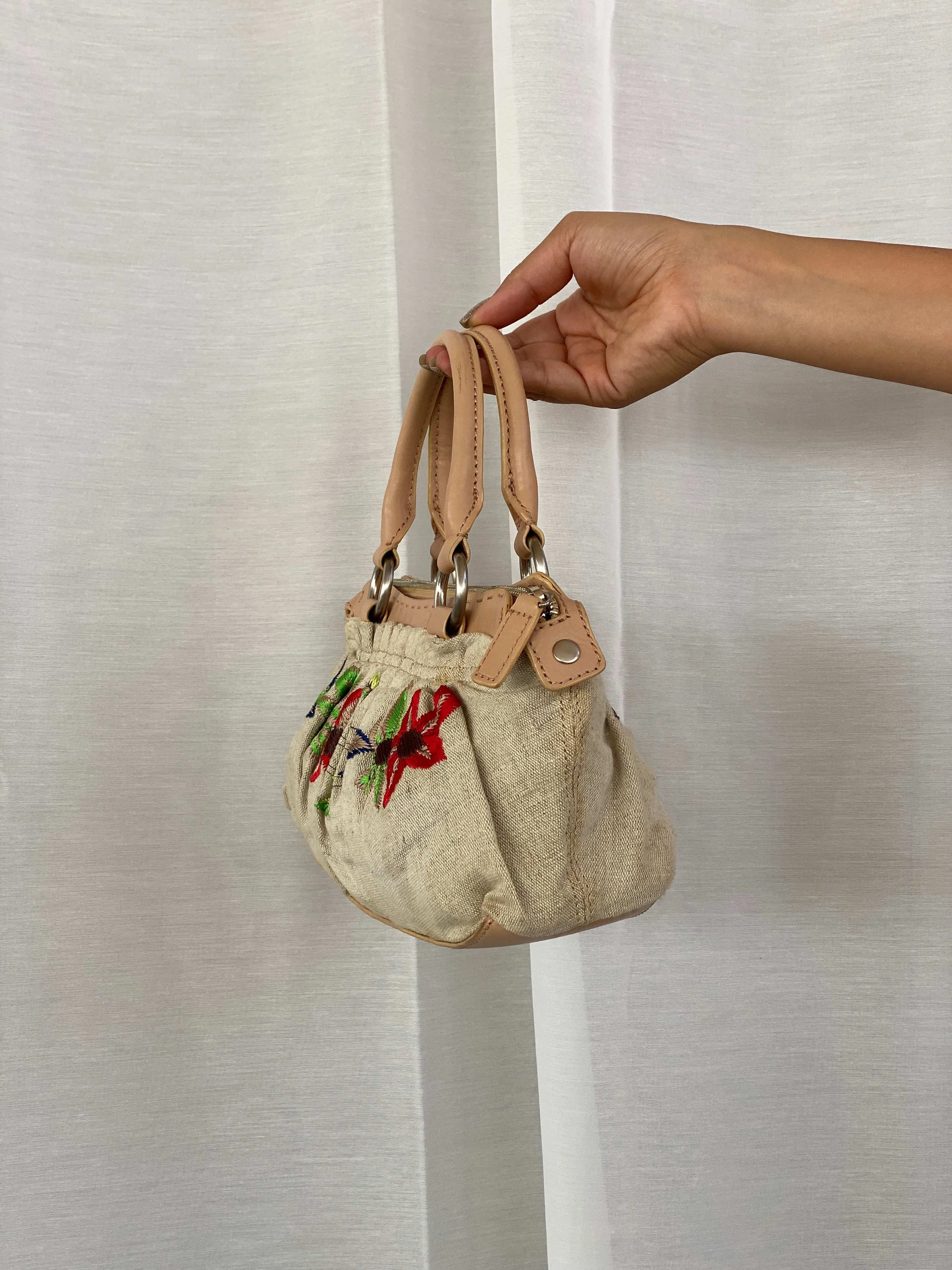 Vintage DKNY Floral Embroidered Canvas Handbag